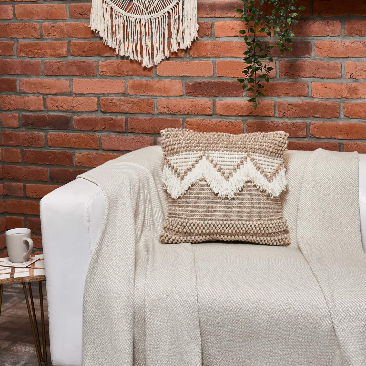 LOOPUINHOM Boho Tufted Pillow Covers 18x18 Inch With Tassels - Beige Bohemian Couch & Bed Decor - View #7