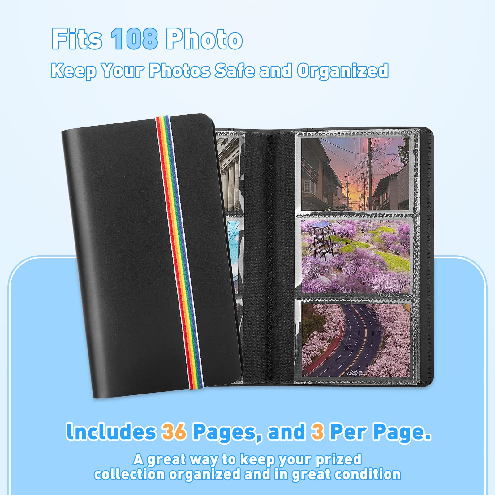 Yinke Album Foto per Fujifilm Instax Mini 9 11 90 Neo/Mini Link/Zink Printomatic/HP Sprocket Printer/Polaroid Snap Instant Camera，Contiene fino a 108 foto（Nero)