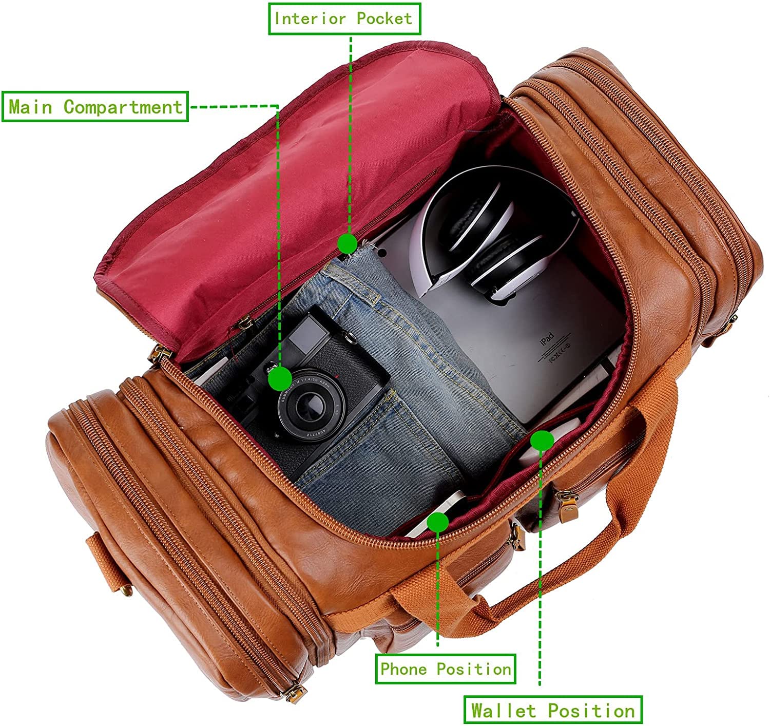BAOSHA Faux Leder Reise Duffel Weekender Tasche Handgepäck Schlafsack Sporttasche für Herren und Damen HB-21 (Braun)