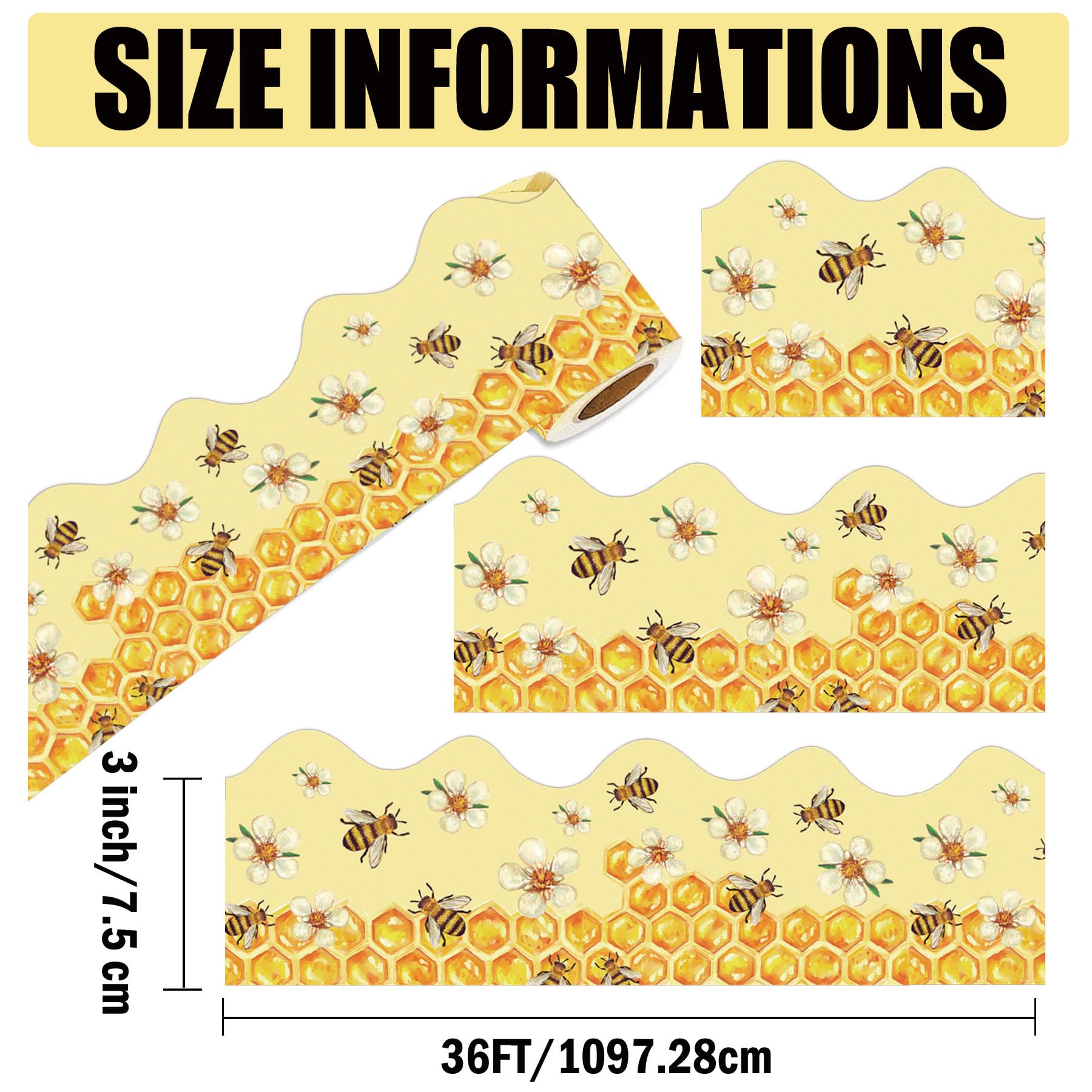 SMARSTICKER Bee Bulletin Borders 69Ft Bee Honey Bulletin Board 60Pcs Back to School Decoration Borders for World Bee Day Summer Party Home Office Decoration (Honey Bee) - Image 2