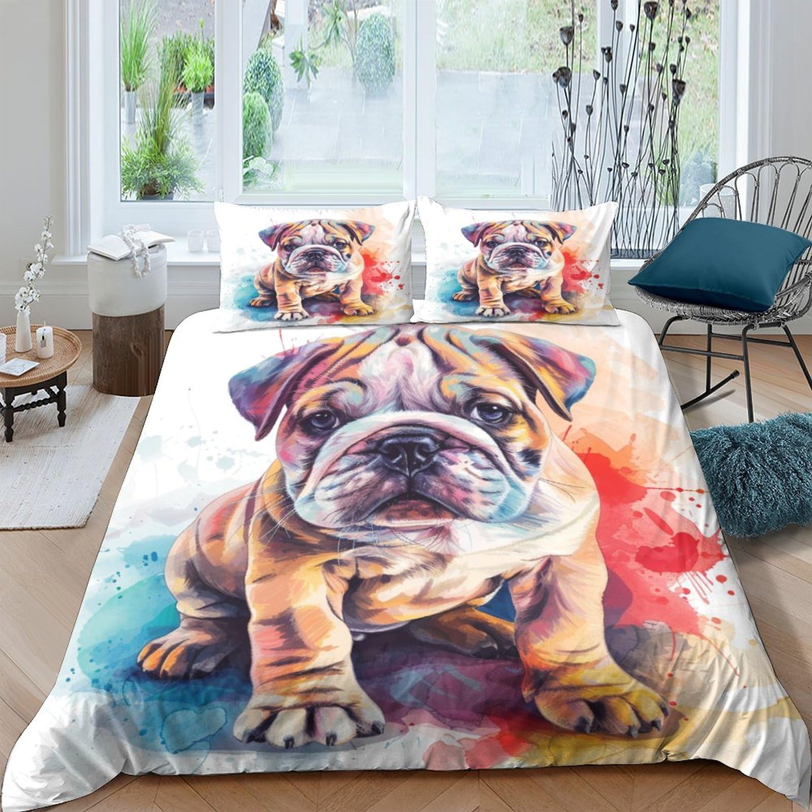 Stampato in 3D Bulldog francese Copertina Stampata Microfibra Disegnata Biancheria Da Letto Stile Morbido Con 2 Federe,Double（200x200cm）, Per Adolescenti E Adulti