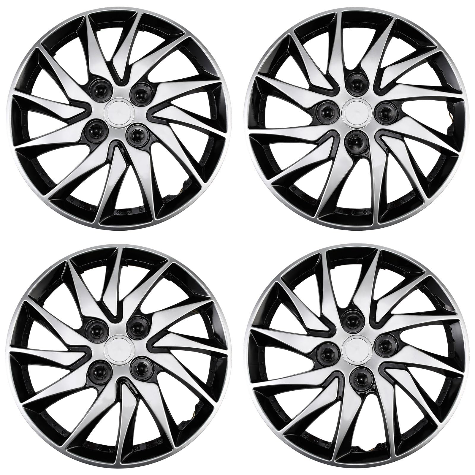 14 inch Hubcaps Set of 4, Silver Black Racing Sport Wheel Covers, Universal Fit 14" ABS Snap-On Hub Caps for Car Sedan SUV Truck, Car Replacement Exterior Accessories