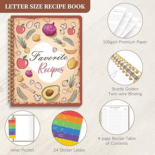 Miniatura 5 de LuBudingJoy Cuaderno de recetas en blanco para escribir en tus propias recetas, receta personal de tapa dura de Sprial de página completa, diario de