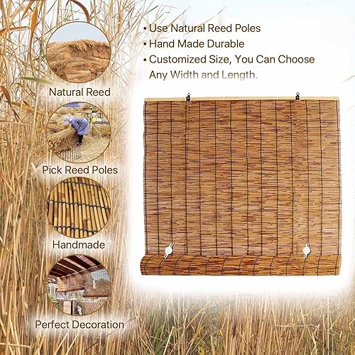 Miniatura 5 de Cortina de varillas enrollables de bambú para patio persianas romanas de bambú sin cordones con 65 de protección UV persianas de ventana filtrantes