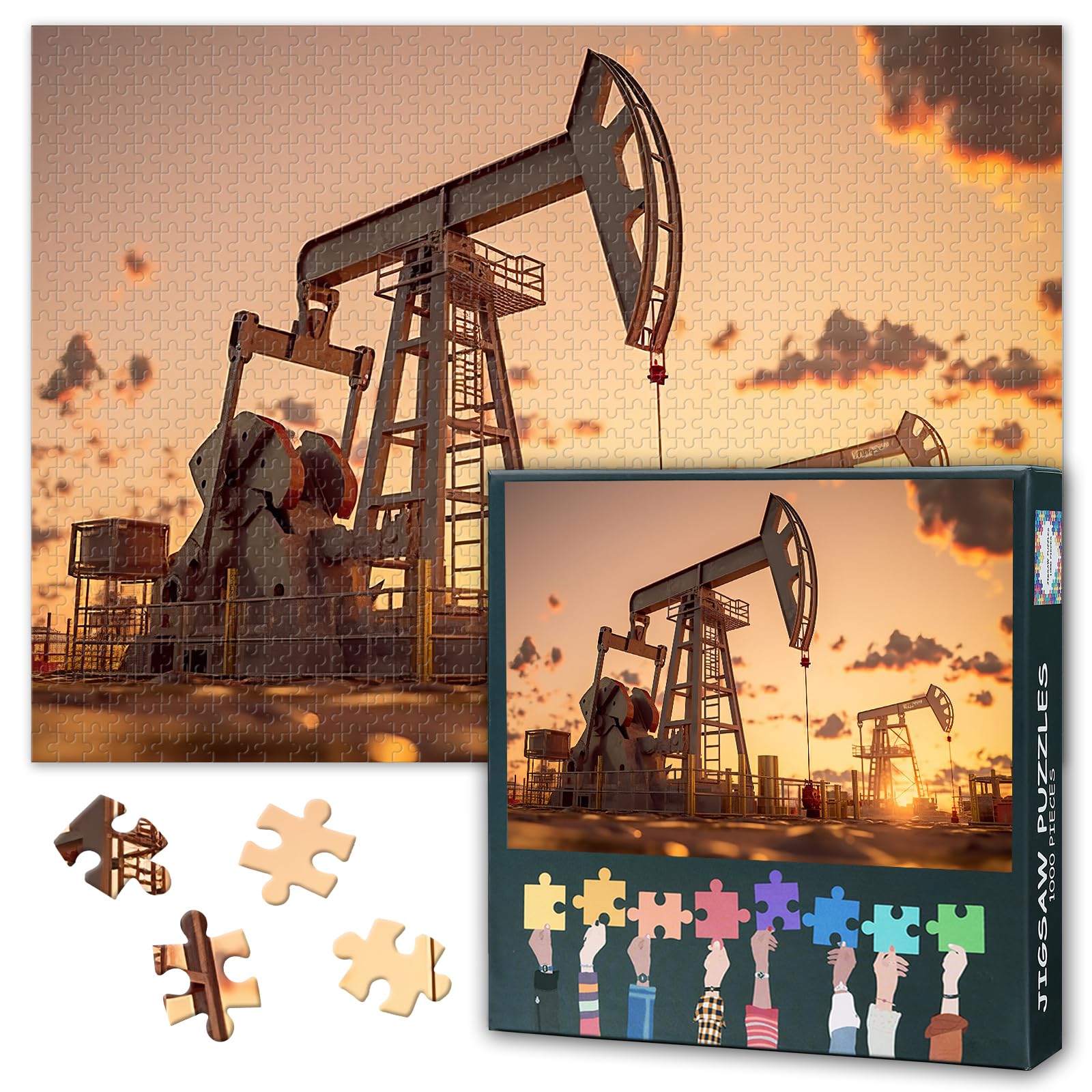 Jigsaw Puzzle 1000 Piece Set for Adults Power Industry Machines Petroleum Gas Production Oil Refinery Equipment Industrial Wall Art 27.5x19.7 Inch