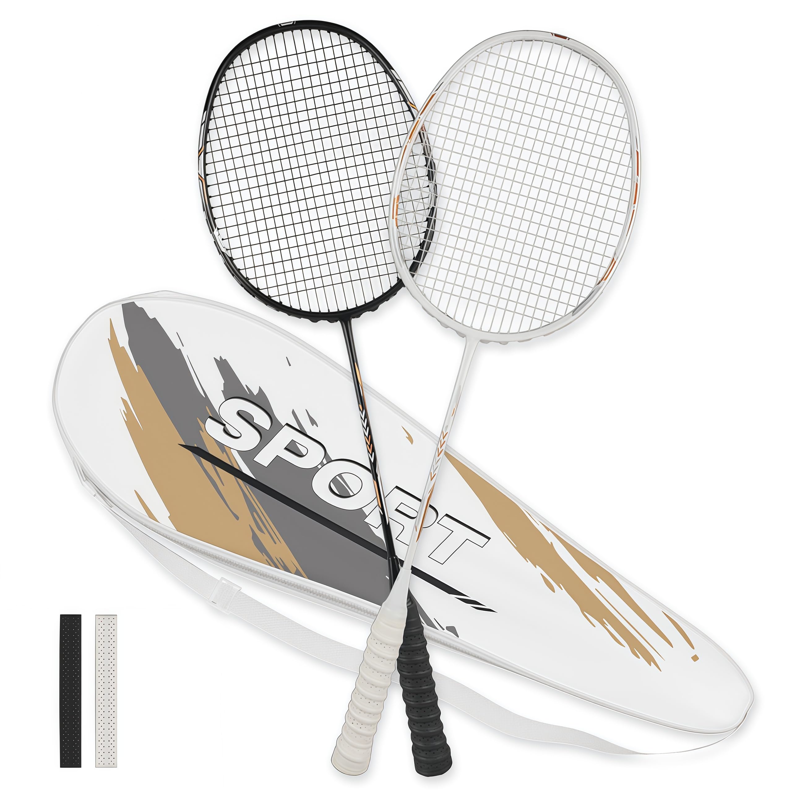 Badminton Rackets Set, Professional Badminton Racquets Lightweight (4U), 4-Pack/2-Pack Carbon Fiber, 3 Feather Shuttlecocks, with Protect Case &amp; Overgrip, for Beginners, Advanced Players