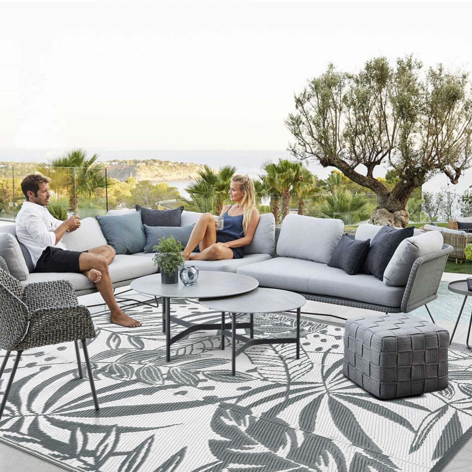 Anidaroel Patio Rugs Outdoor 9x12 Clearance Waterproof, Reversible Camping Rugs for Outside RV, Tropical Plastic Straw Outside Area Rugs for Camping, Backyard, Pool Deck, Trailer