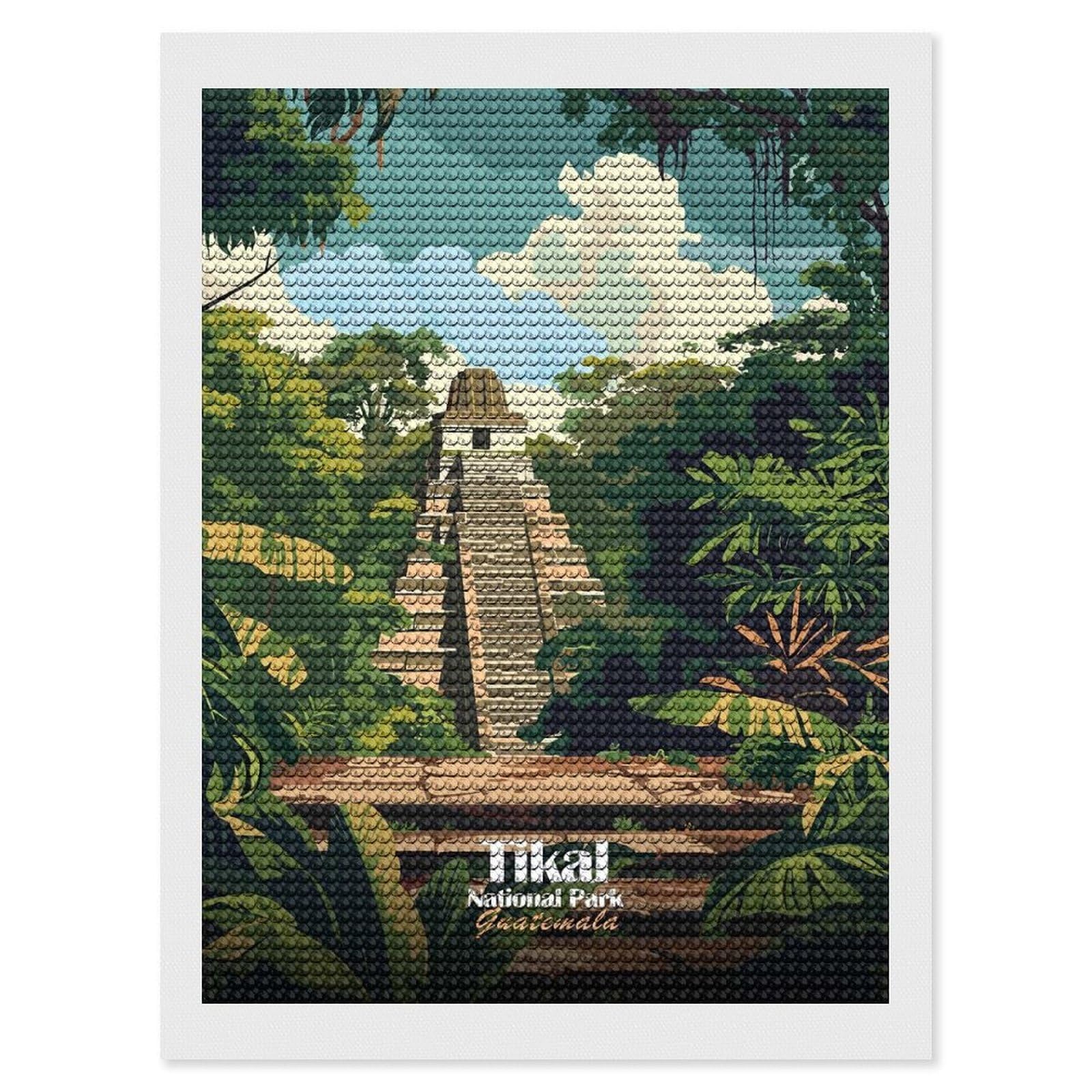 Junmoney Tikal National Park Guatemala Illustration Diamond Art Canvas 12"x16", for Creative Relaxation, Simple to Start, Aesthetic Room Decor, Holiday Gift Idea