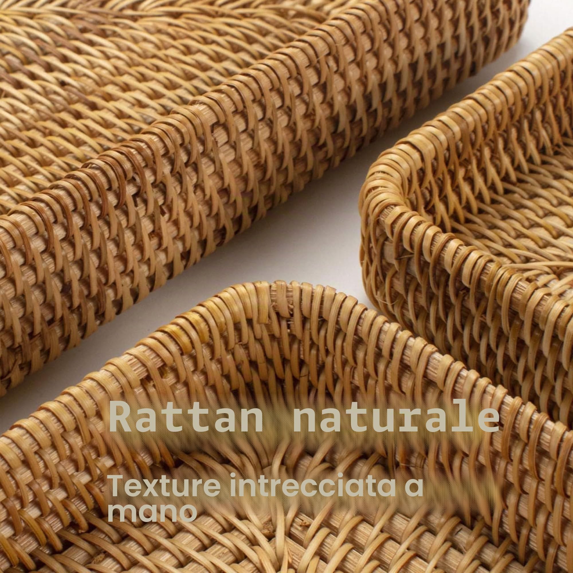 Vassoio da Portata in Rattan, Vassoio Rettangolare Intrecciato, Vassoio Cestino in Vimini Naturale per Organizzare il Bancone Della Cucina da Tavolo, Set di 3