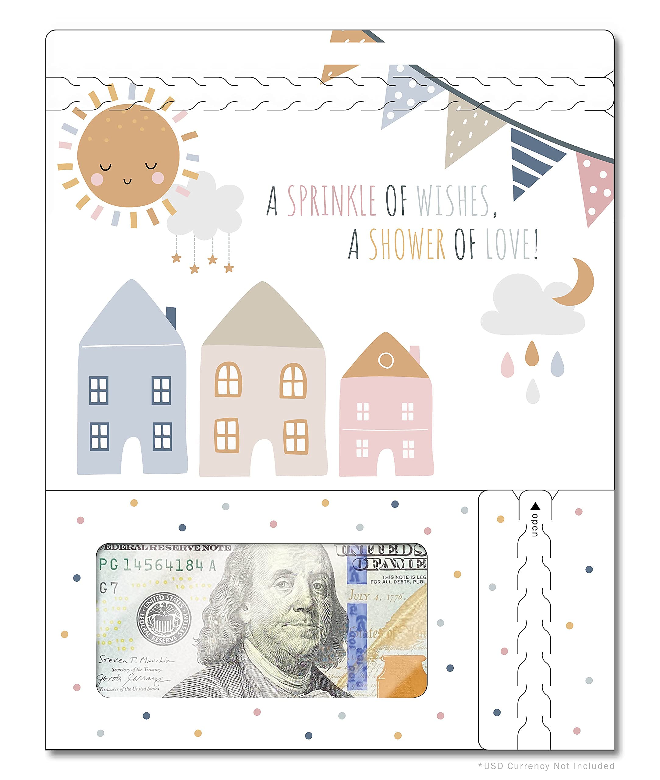 ZipGifts Baby Shower Card | Zip-Open Money Holder w/Clear Plastic Window for Cash, Check, & Gift Card (Sprinkle of Wishes)