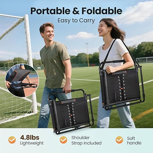 Miniatura 8 de HIGH POINT SPORTS Silla plegable para estadio con bolsa de malla y ganchos para ocultar, paquete de 2 sillas portátiles para estadio con respaldo,