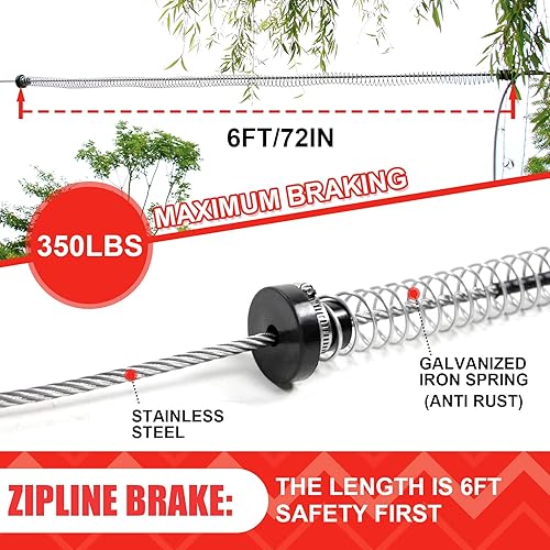 Miniatura 4 de Perantlb Kits de tirolesa para niños de patio trasero con freno de resorte de cremallera de 6 pies y arnés de seguridad carro de cremallera con asa