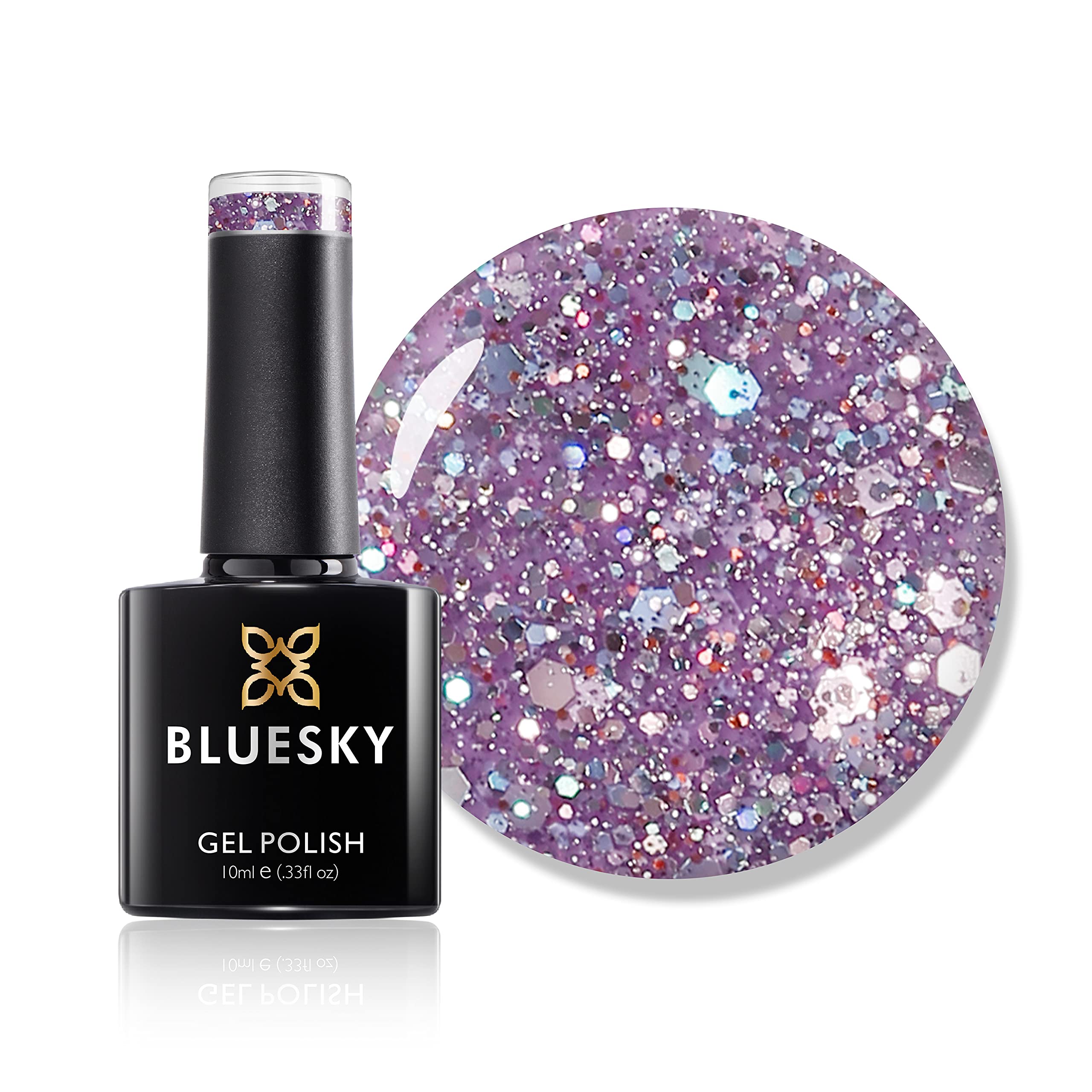 BLUESKYGel Nail Polish, Purple Dream Blz48, Chunky Glitter, Light, Lilac, Purple, Long Lasting, Chip Resistant, 10 ml (Requires Drying Under UV LED Lamp)