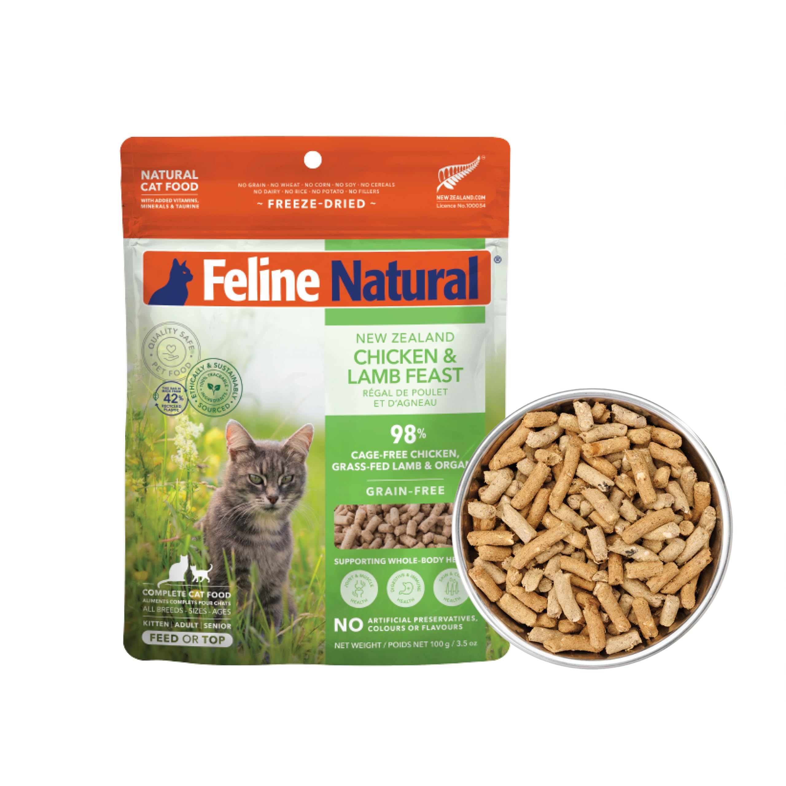 Feeline Natural Freeze Dried Cat Food, Chicken & Lamb, 3.5 oz (100 g)