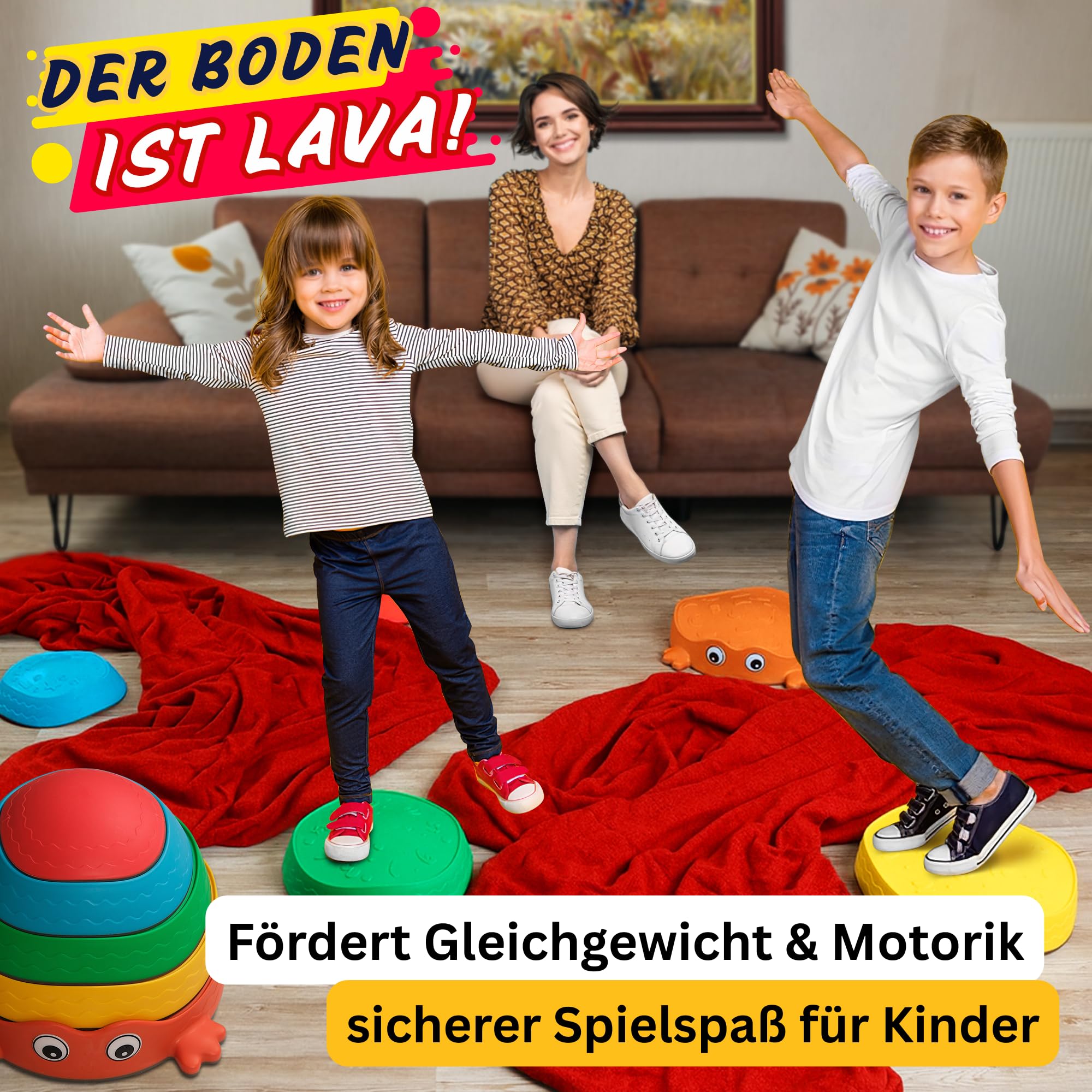 Balanciersteine Spielzeug für Kinder - Rutschfest & stabil - Montessori Stapelsteine fördert Gleichgewicht, Motorik & Kreativität - Geschenkidee & Lernspielzeug - Indoor & Outdoor geeignet