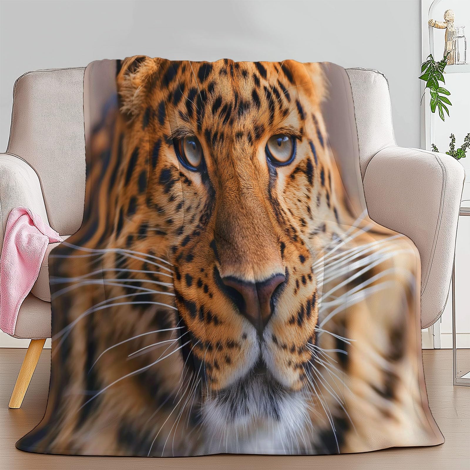 Sztuka fotografia zwierzęta lamparty narzuta koc dla dzieci, portret zwierzęcia, miękki, przytulny, puszysty koc flanelowy dla dziewcząt, 220 x 240 cm, ciepła pościel polarowa na sofę, kanapę, prezent