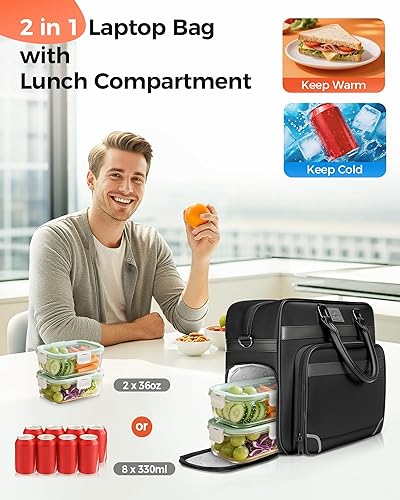 Miniatura 2 de MATEIN Bolsa para portátil con compartimento aislado para el almuerzo, maletín para hombre de 16 pulgadas con puerto USB C, resistente al agua,