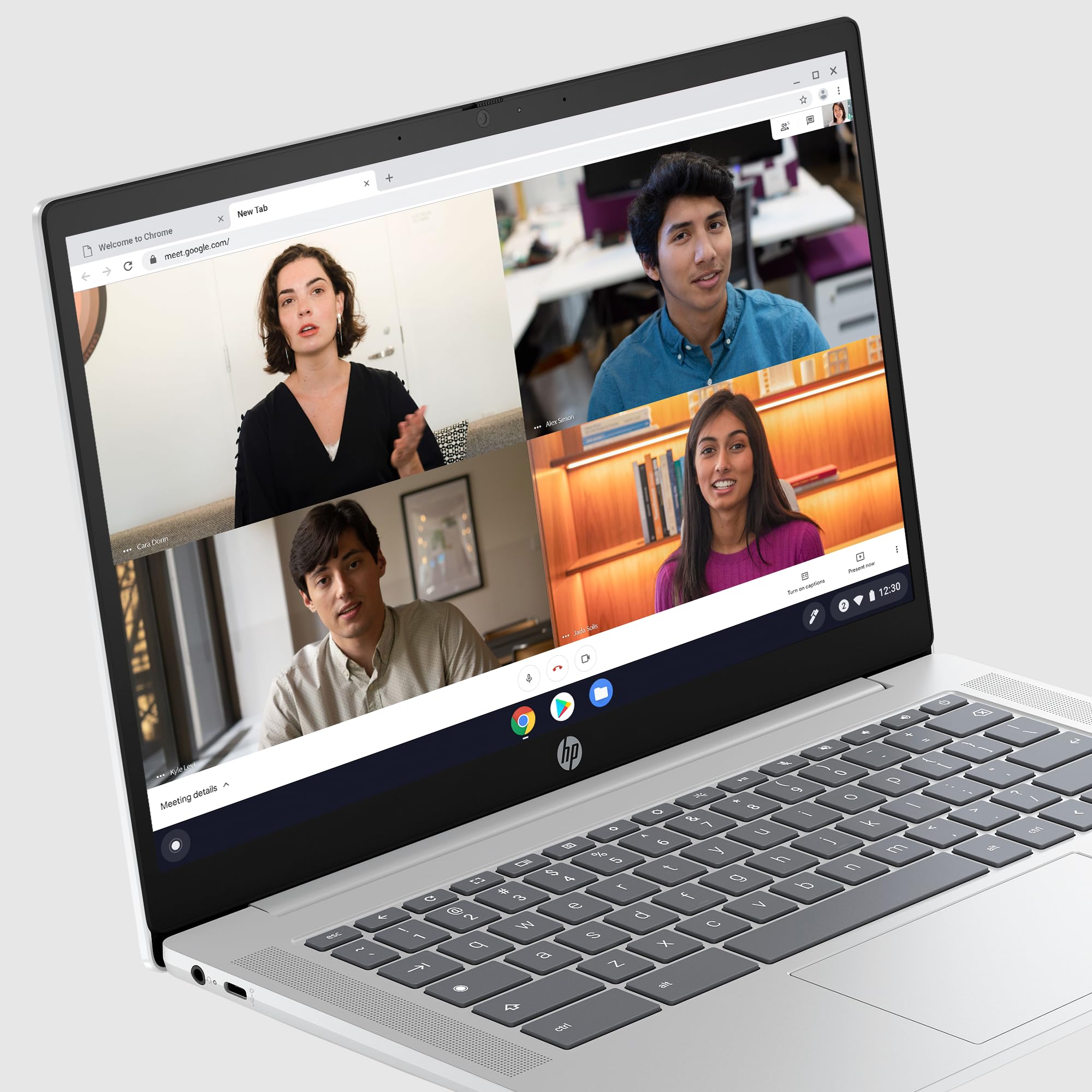 HP Chromebook 14a-nf0008nl, Intel N100, 4GB RAM LPDDR5, 64GB eMMC, Display 14" HD IPS 250 Nits, Antiriflesso, Micro-edge, Grafica Intel UHD, 720p Privacy Cam TNR, ChromeOS, Argento