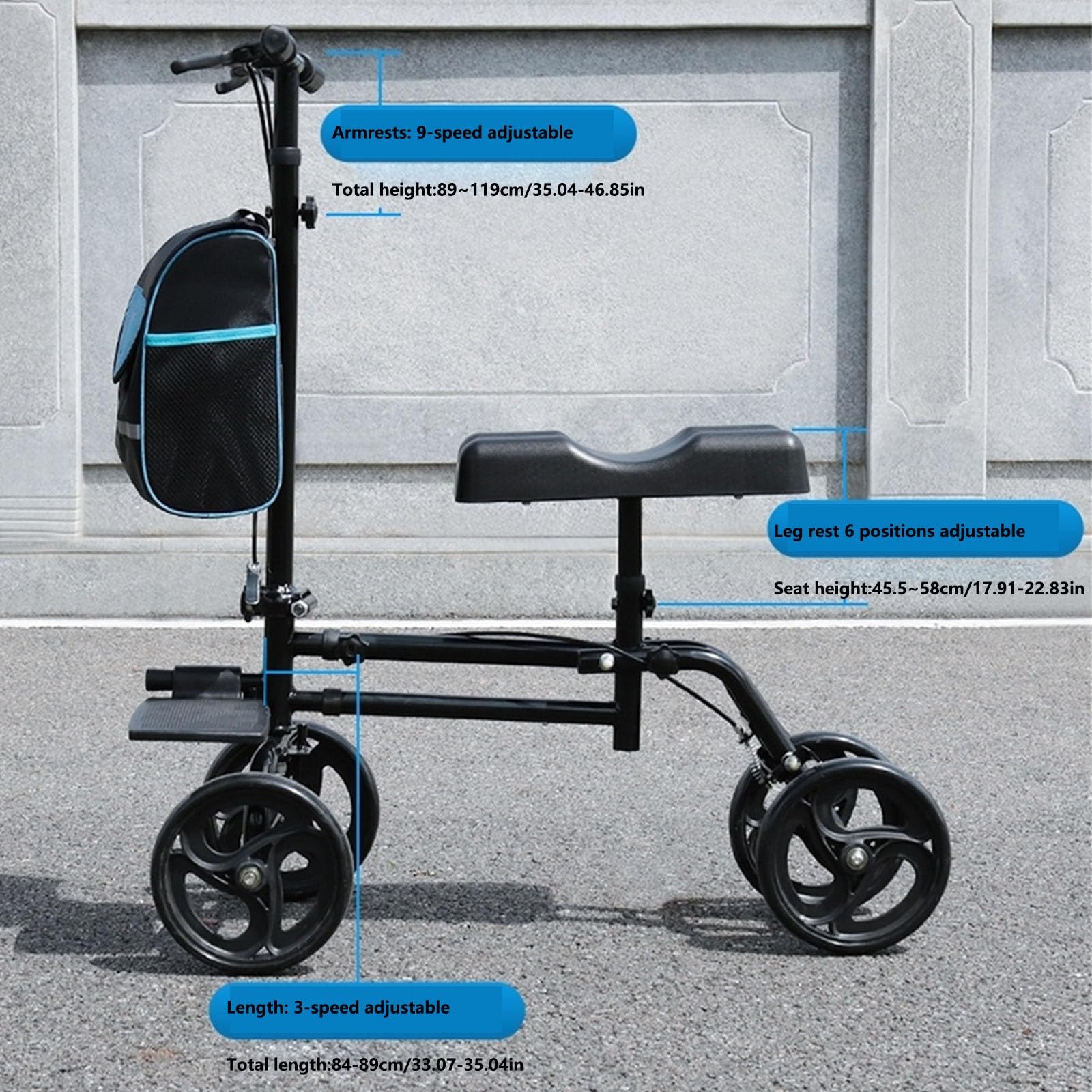 Chodzik Rollator Chodzik na kółkach dla seniorów z wyściełanym siedziskiem, regulacją wysokości, chodzikiem na 8-calowych kołach, składaną lekką pomocą w chodzeniu Pomoce do chodzenia(Black-A)