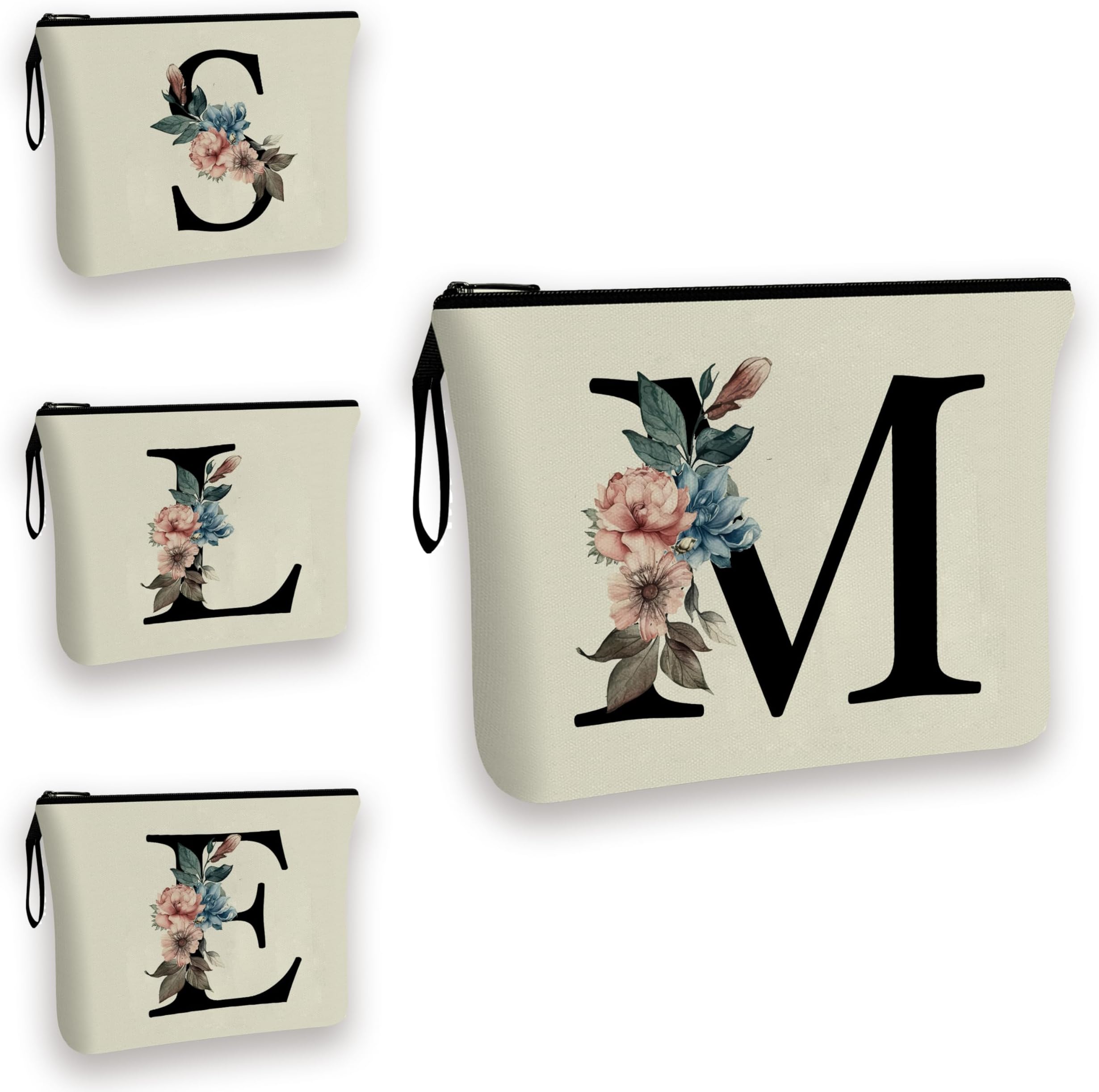 GenericInitial Makeup Bag for Women - 25x17cm - A-Z Personalized Make Up Bag, Christmas Gifts Girls Floral Toiletry Cosmetic Bags C1 (Initial #M)