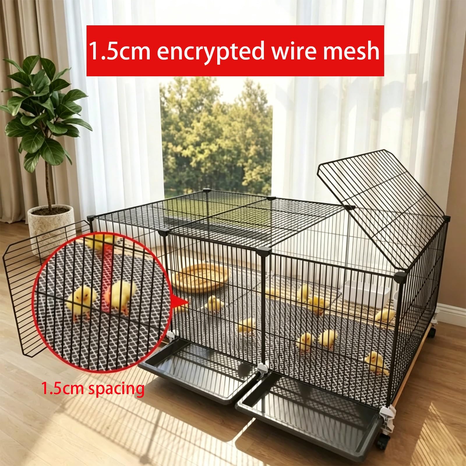 Gallinero con Espacio Densoo De 1,5cm Jaula Expandible para Aves De Corral con Bandeja Extraíble Y Tragaluz Superior Recinto para Codornices Conejos Y Pequeños Animales(72x36x45cm)