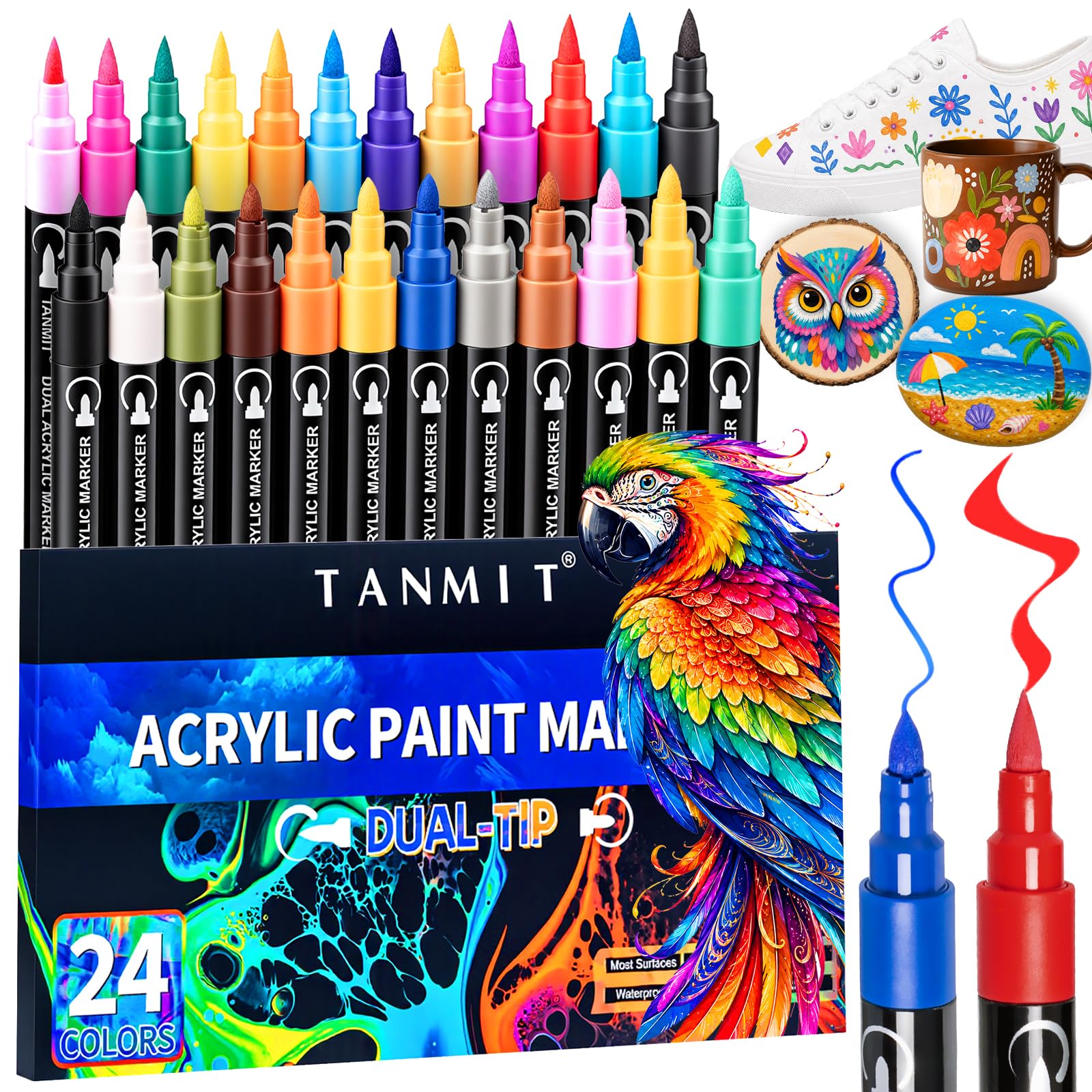 Amazon.com: TANMIT 24 Colors Dual Tip Acrylic Paint Markers, Paint