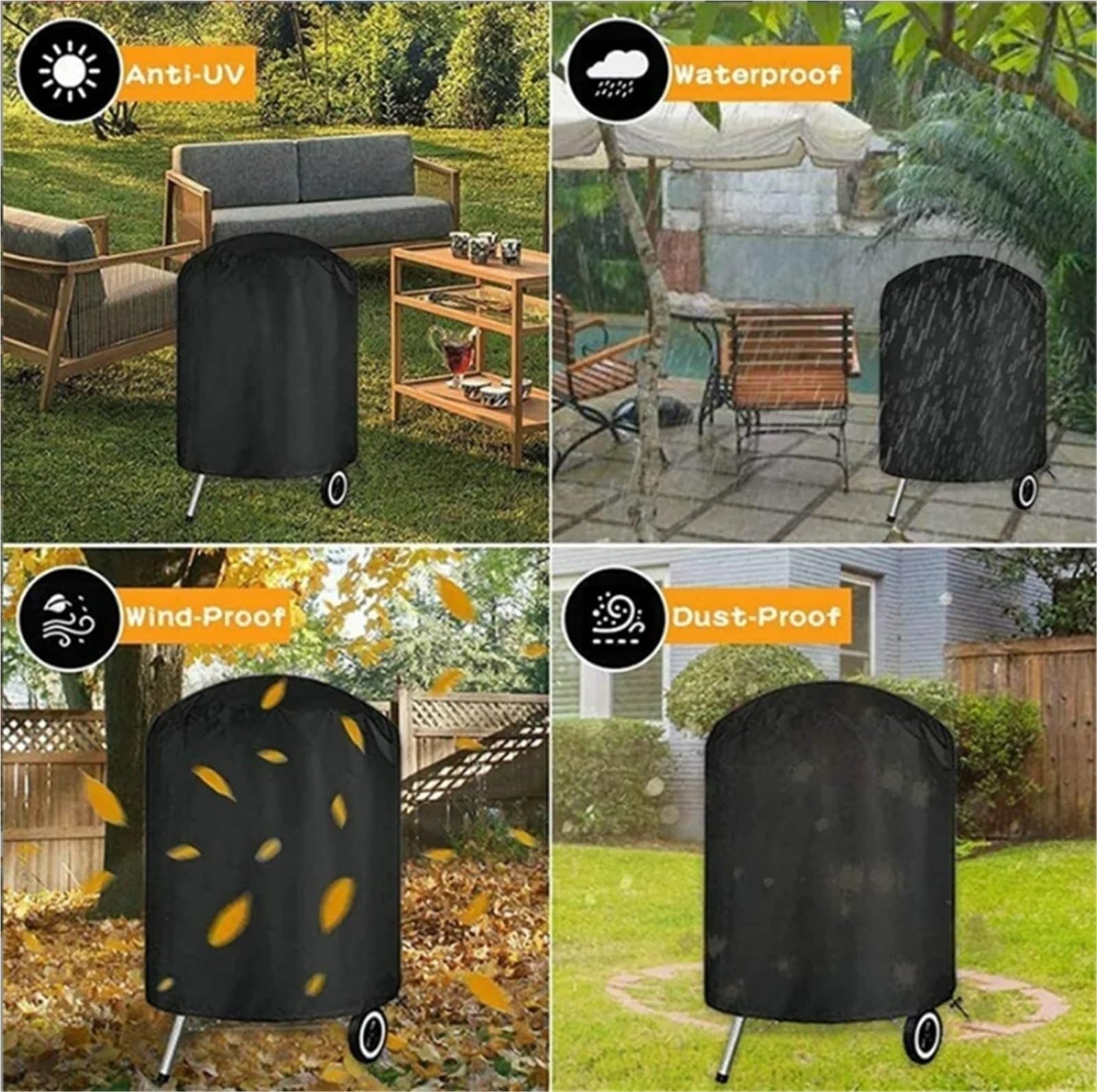 Funda Barbacoa Funda Redonda Negra for Parrilla Exterior, fogón, Estufa, Barbacoa, Impermeable, Resistente, de Tela 210D.(70x70cm)