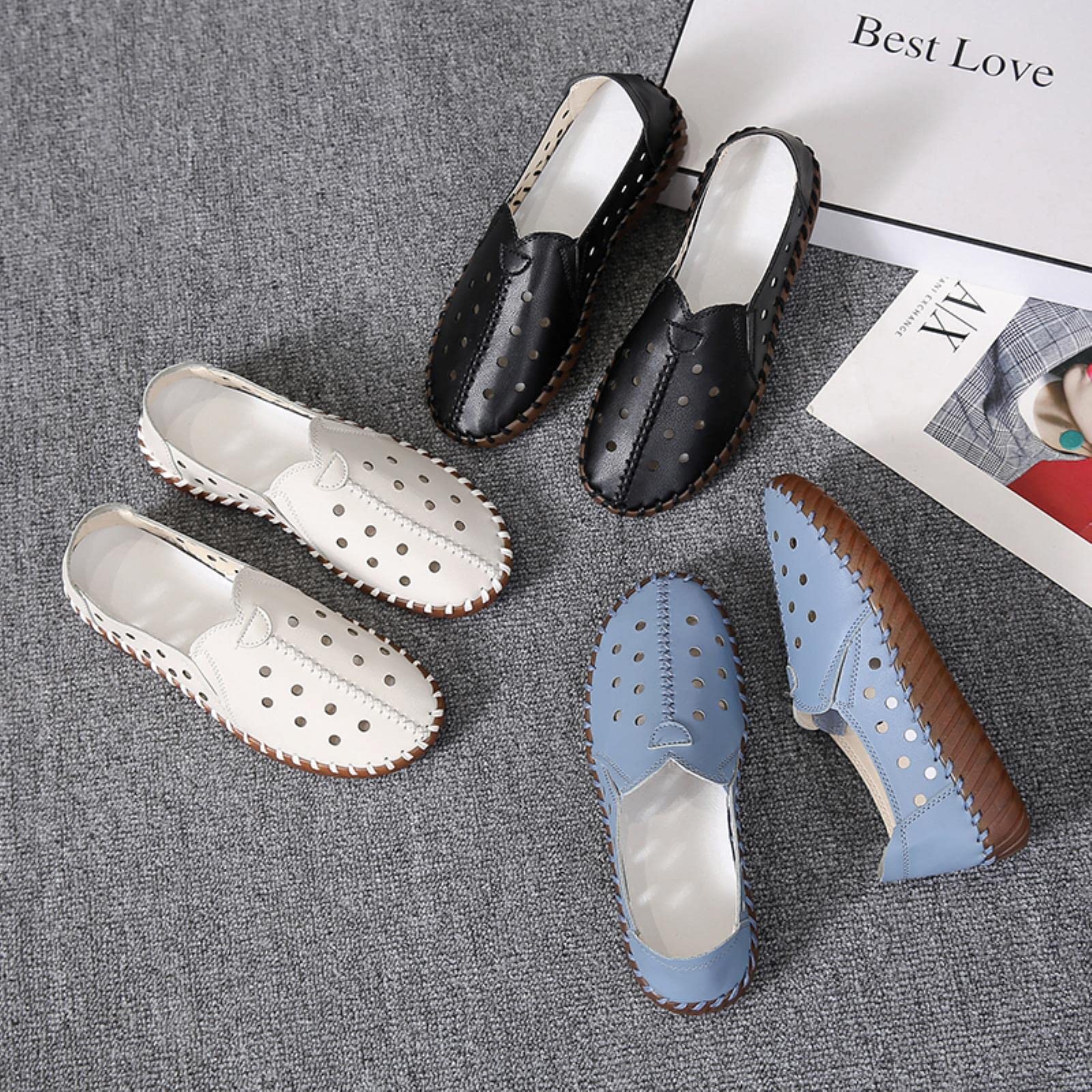 MODFUSDF New 2022 Summer Breathable Women's Shoes Ladies Flat Beanie Shoes  All-match Soft Bottom Mother Single Shoe Hole Sandals Size 43-black,41 : ...