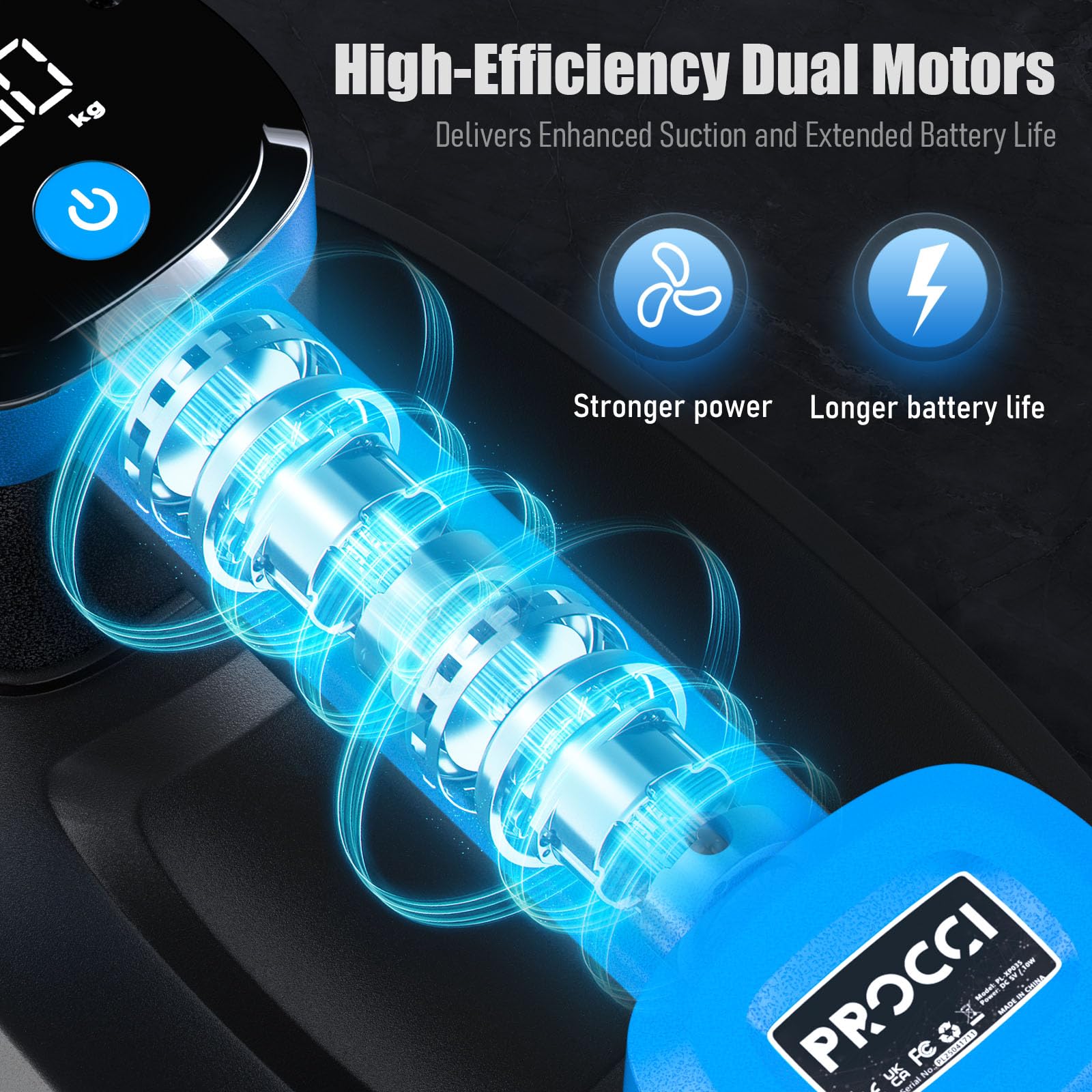 Ventosa a Batteria per Piastrelle, Vetro e Marmo – 2 Motori, 300KG di Aspirazione, Display LCD, Batteria 4500mAh, Autonomia 12h, 26cm, anche per Superfici Leggermente Strutturate