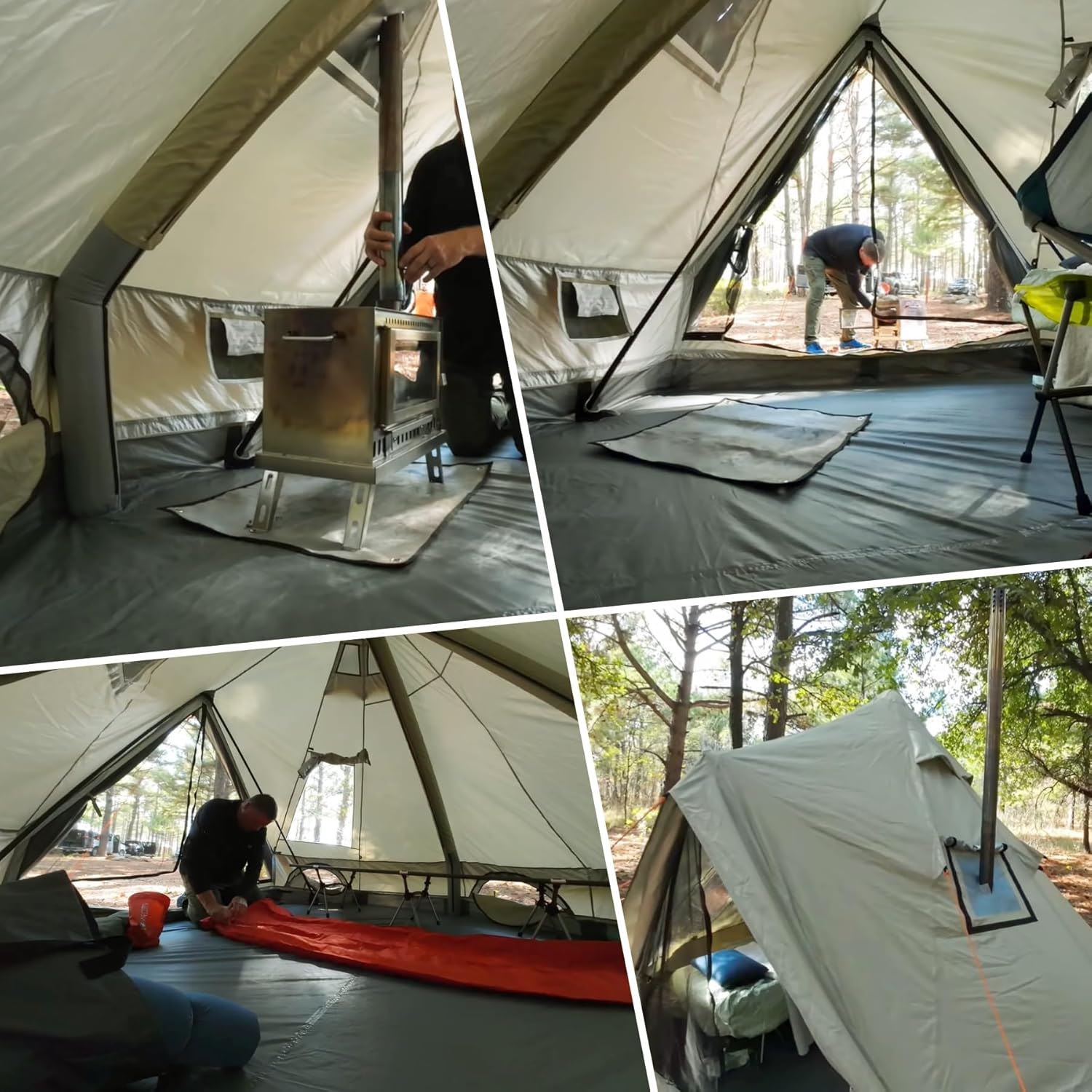 DANCHEL OUTDOOR B2I Inflatable Camping Tent 9.8ft, No Center Pole Lightweight Blow Up Bell Tent with Stove Jack, Skylight, Pump, Waterproof 300D Oxford Glamping Yurt for 1-3 Person Family