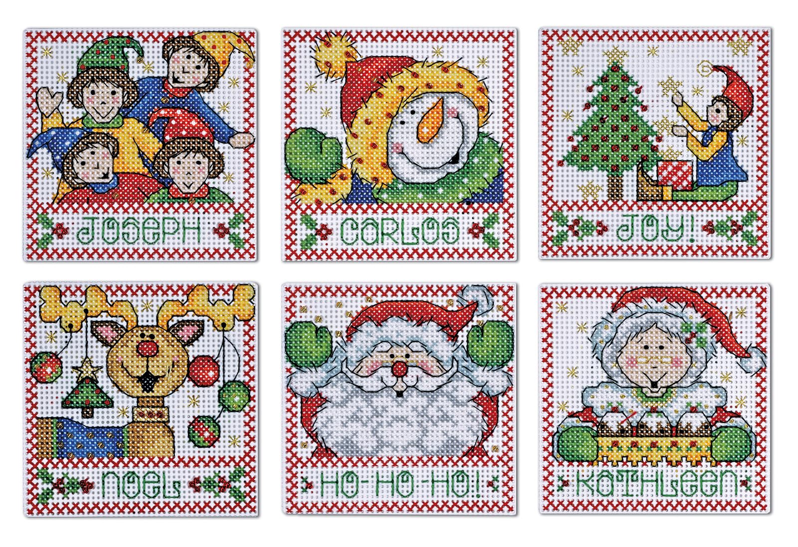 Design Works Kreuzstich-Set Weihnachtsbaum-Dekoration – 6 Motive, 8x10 Cm, Inkl. Garn & Nadel