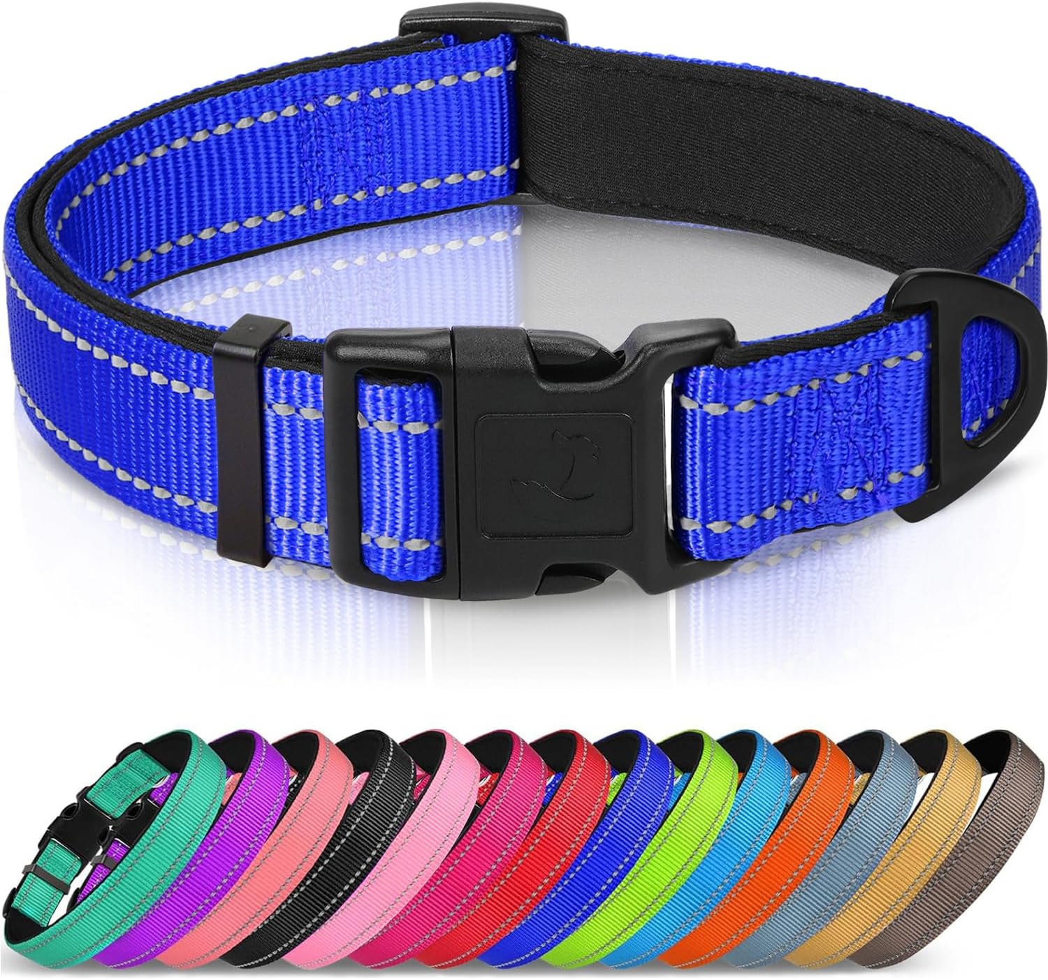 Joytale Reflective Dog Collar, Soft Neoprene Padded, Metal D-Ring, Nylon Pet Collar Adjustable for Small Dogs, Navy Blue, S