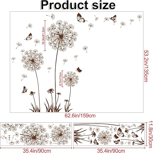 Miniatura 2 de Buiory Calcomanías extraíbles de pared de diente de león 3D con flores y mariposas voladoras calcomanías autoadhesivas para despegar y pegar