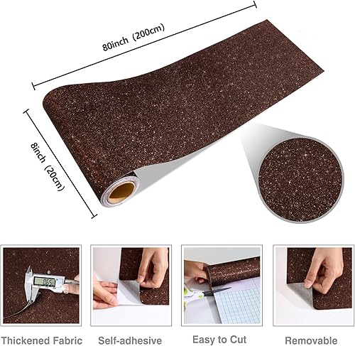 Miniatura 9 de CRE8TIVE Papel tapiz marrón oscuro con purpurina, borde de pared para despegar y pegar, 8 x 80 pulgadas, papel tapiz de tela brillante, extraíble,