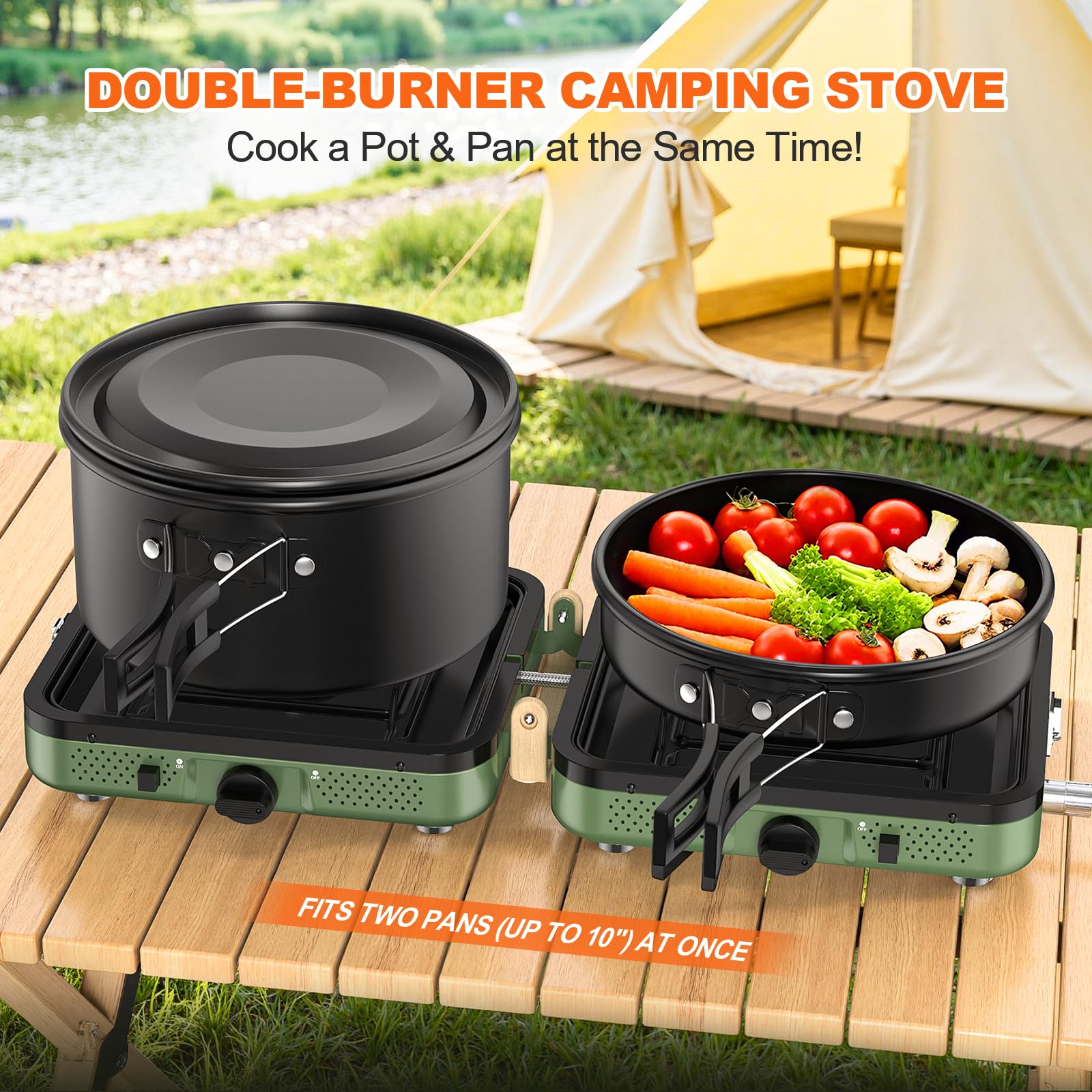 Réchaud de camping pliable à 2 brûleurs