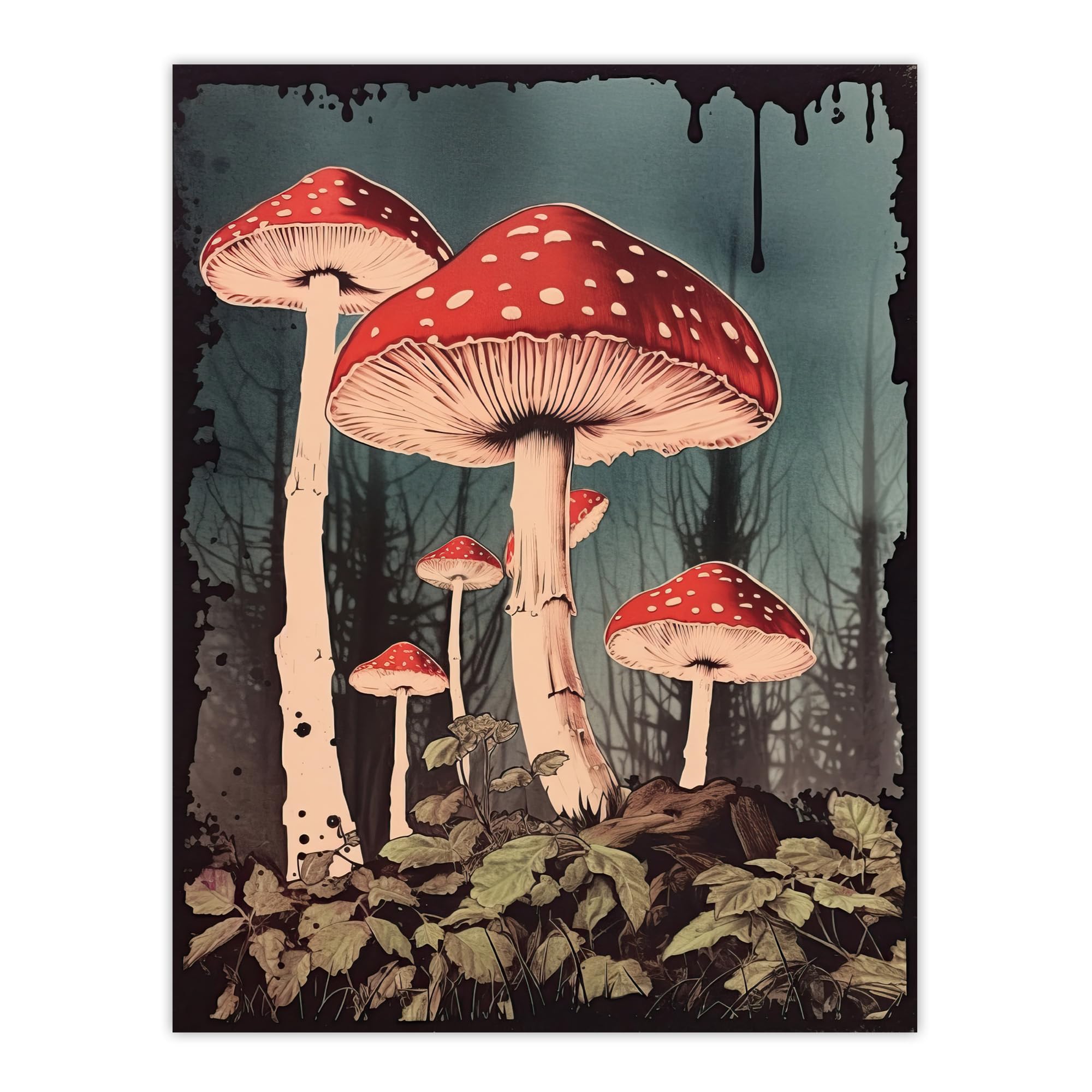 Artery8 Vintage Fly Agaric Fairy Mushroom Toadstool Earthy Aesthetic Kitchen Extra Large XL Wall Art Poster Print