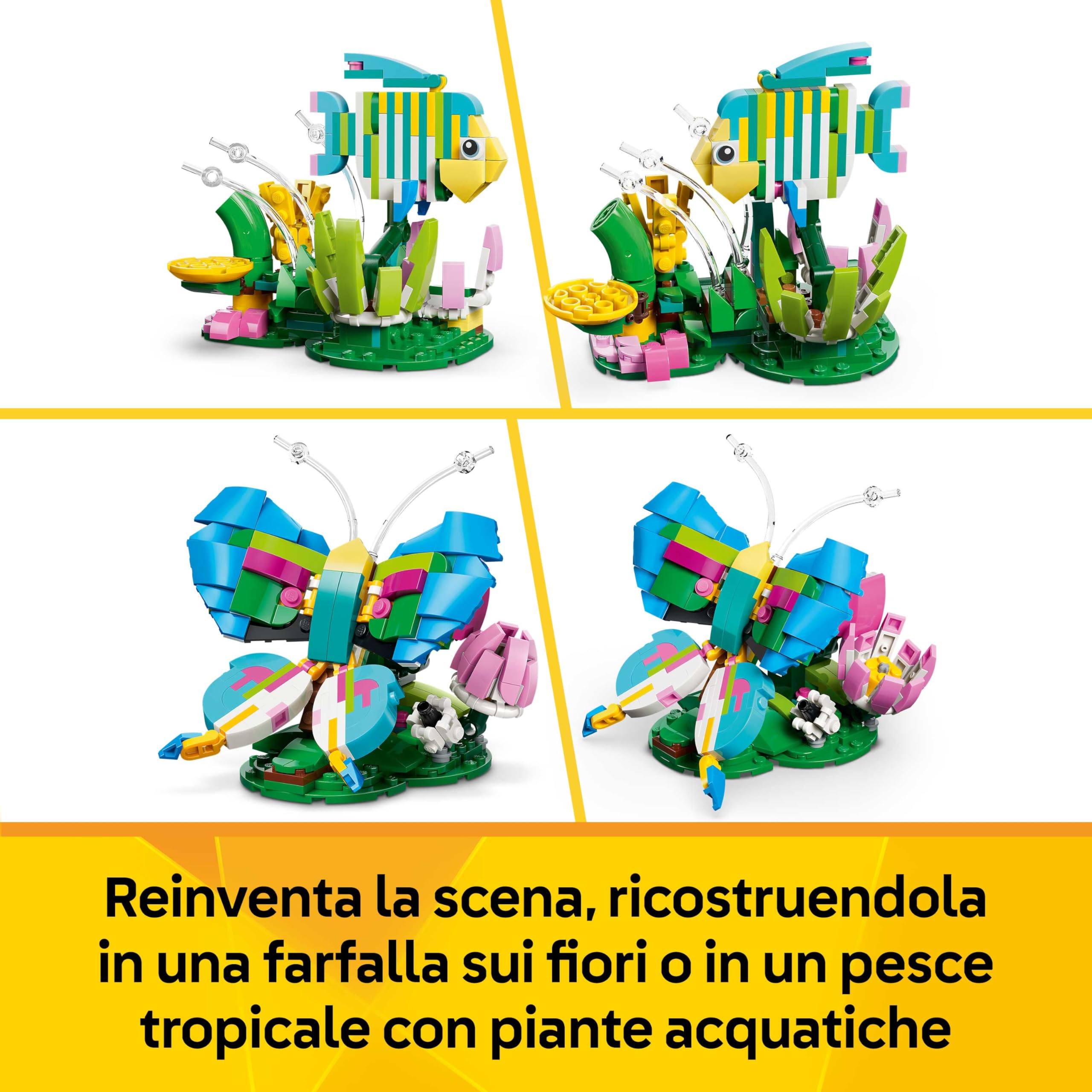 LEGO Creator 3in1 Wild Animals: Colourful Hummingbird - Bird Toy Transforms into a Butterfly or Fish Figure - DIY Room Decor Idea - Creative Gift for 8+ Year Old Girls & Boys - 31384