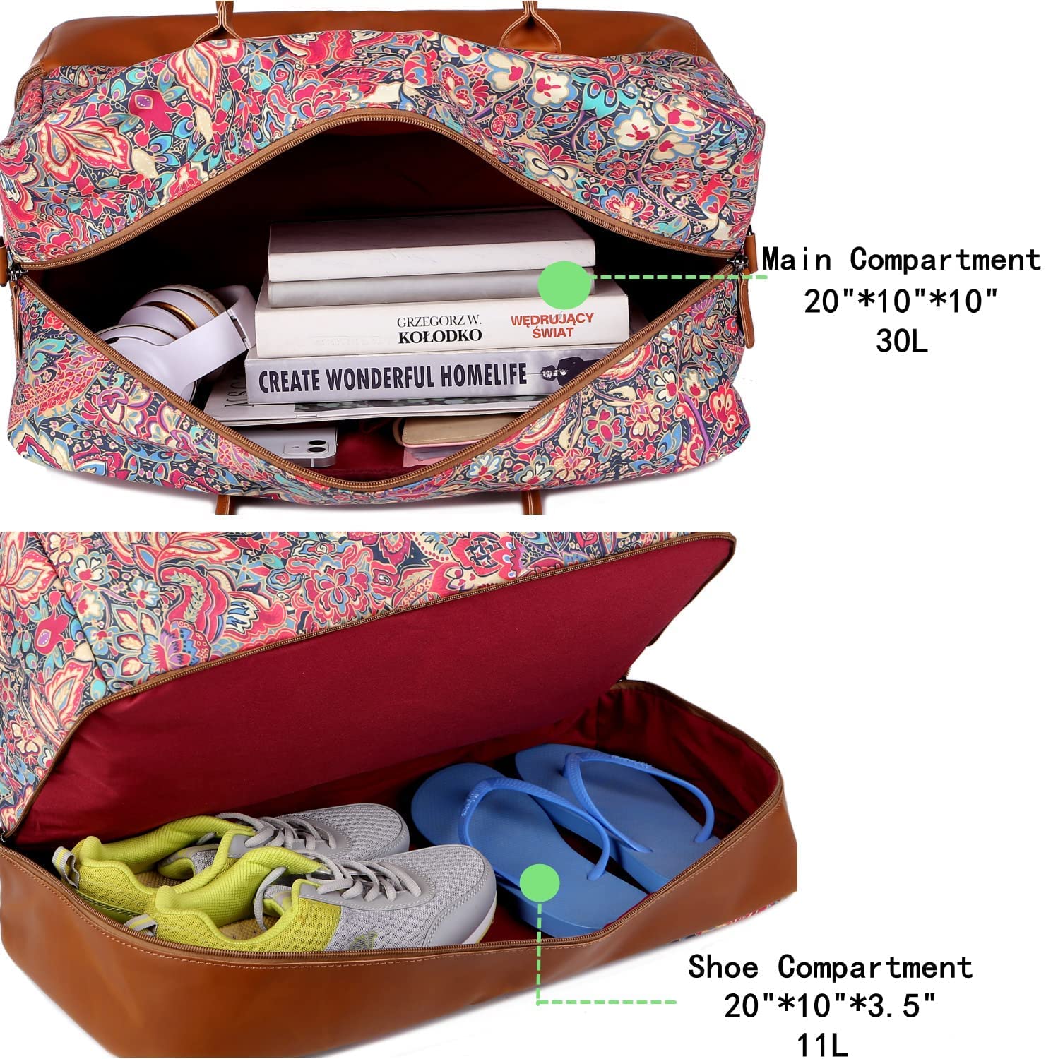 Travel Duffel torba podróżna, bagaż podręczny, torba weekendowa z kieszenią na buty dla kobiet, HB-10, Hs, Carry-On Luggage