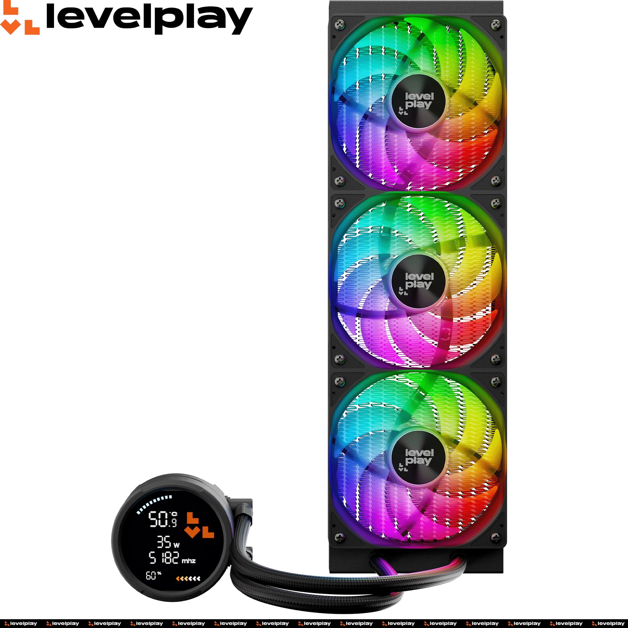 Levelplay Combat Liquid 360 HUD Refrigeración CPU AIO-TDP 300W, Pantalla Digital 2.6" Tiempo-Real, Radiador 360mm, Ventiladores 360 Marco Único,Compatible AMD AM5/AM4 e Intel LGA 1851/LGA 1700 - Negro
