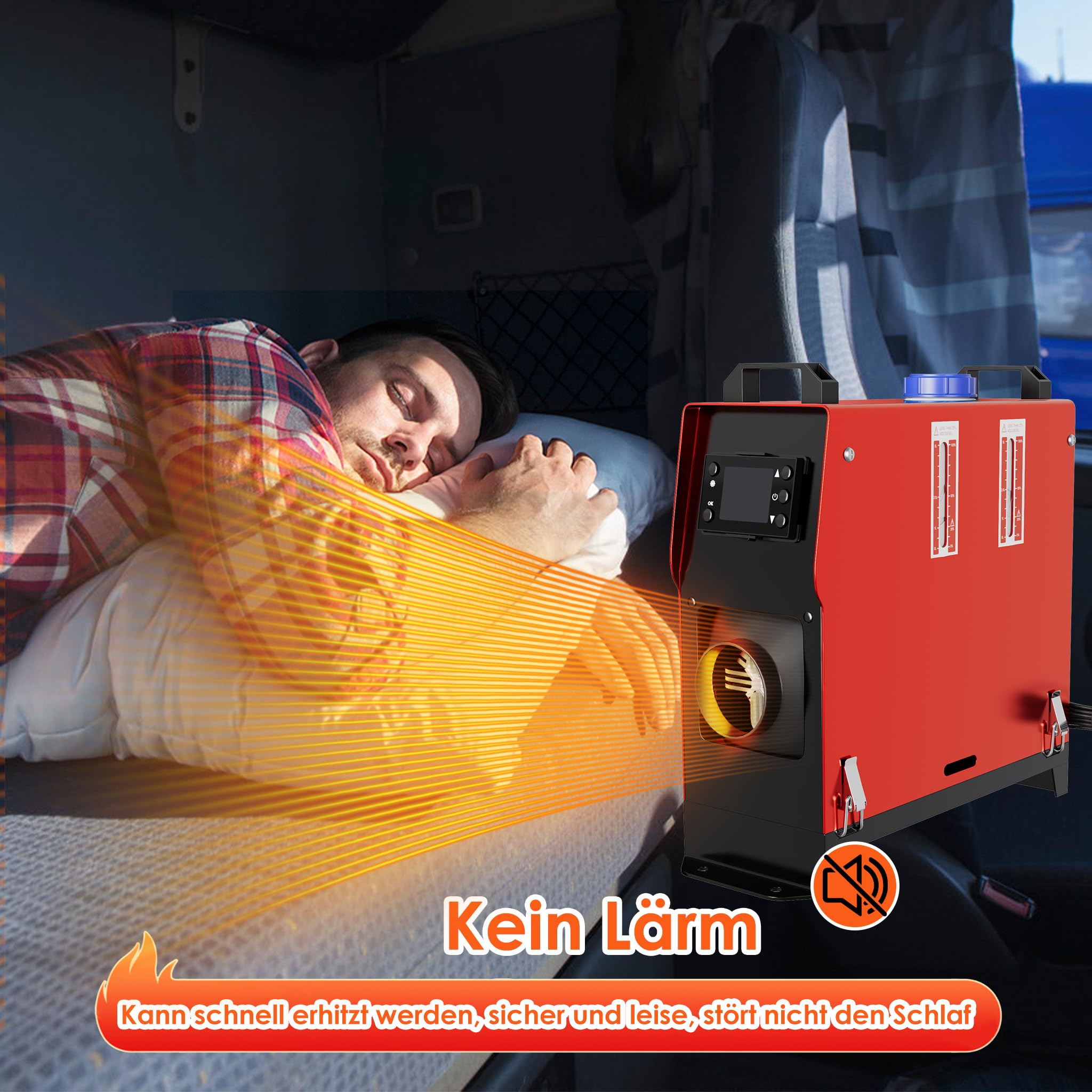 LARS360 Riscaldamento da pavimento diesel per auto, 12 V, 5000 W, riscaldatore ad aria diesel con interruttore LCD, riscaldamento ad aria per auto, camper, camion, camper, autobus (rosso e nero)
