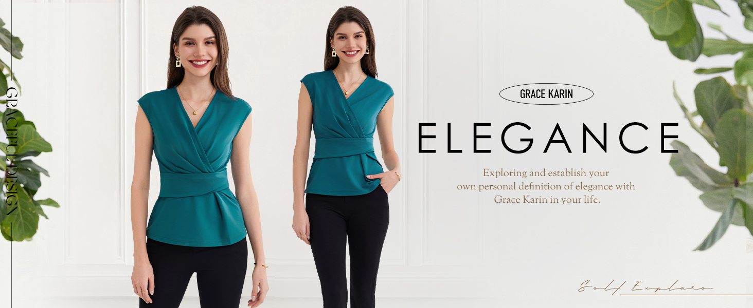 Camicia Donna GRACE KARIN Con Peplo E Fiocco – Maniche A Sbuffo, Scollo A V, Nero/avorio, Elegante Da Ufficio