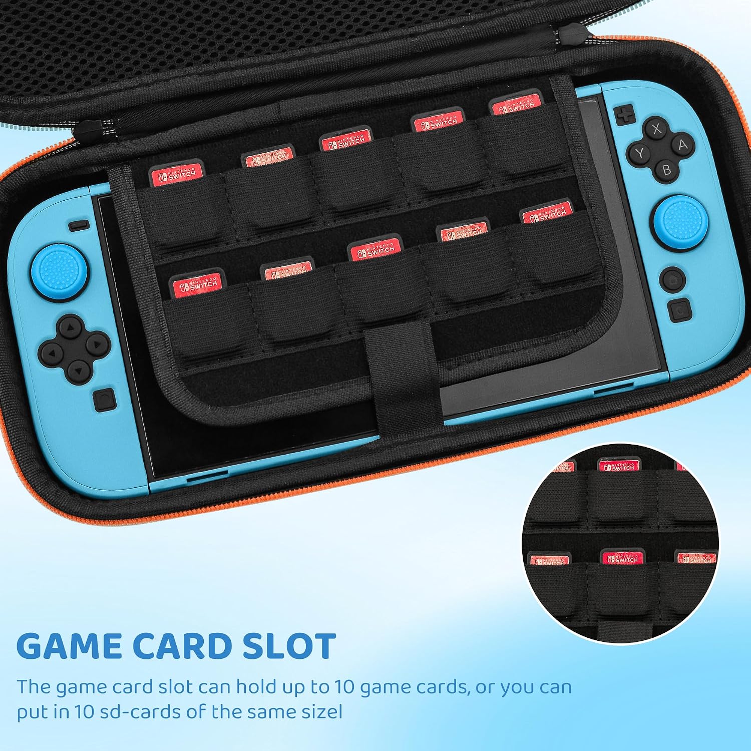 RHOTALL Blue Carrying Case for Nintendo Switch 2 (2025) 7.9 Inch, Protective Portable Travel Carry Case with 10 Game Card Slots, Hard Shell Cover for Switch 2,Screen Protector,2 Thumb Caps