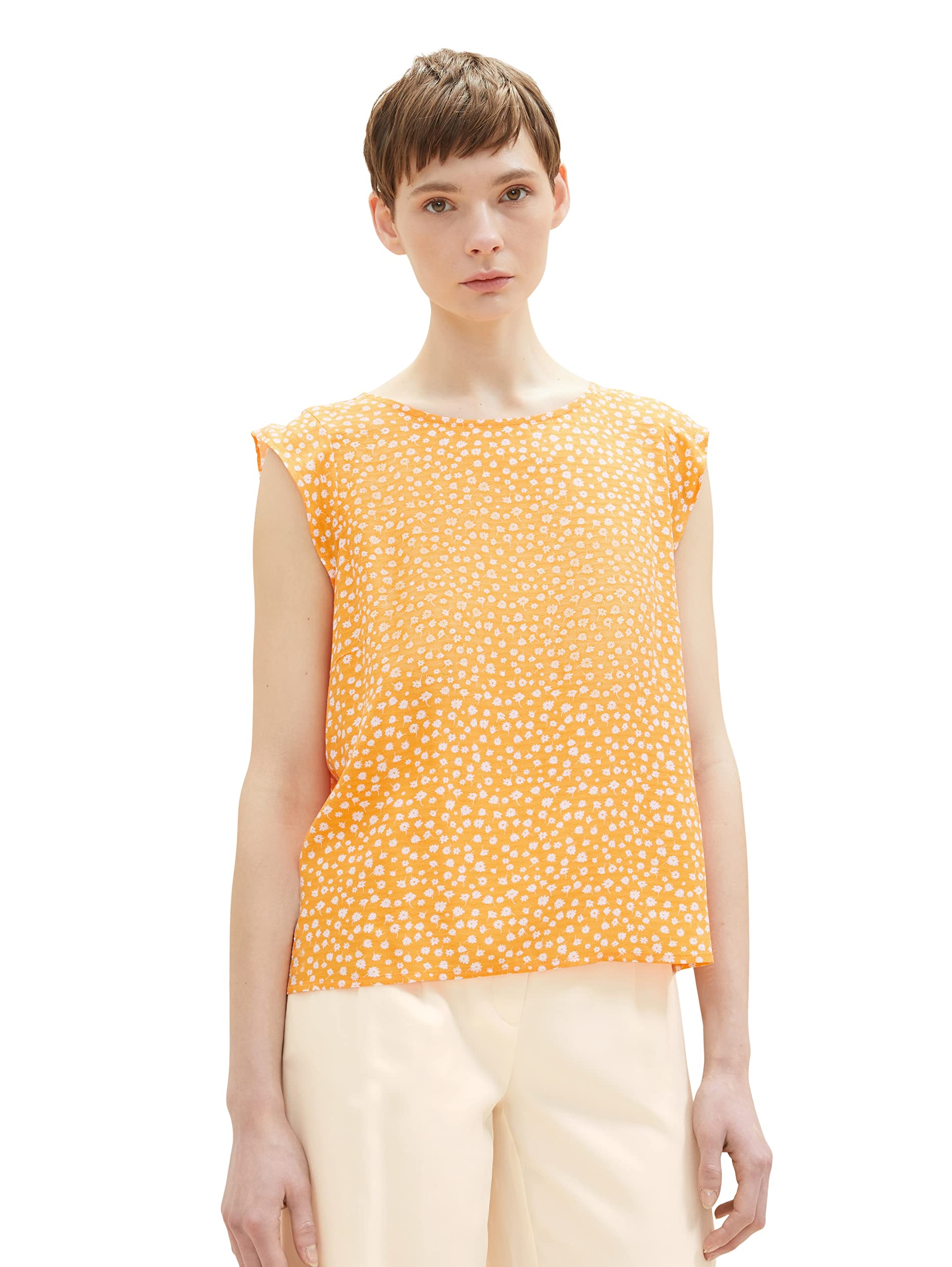 Tom Tailor Denim Ladies Blouse 1035708, 32188 - Orange Flower Print, Large