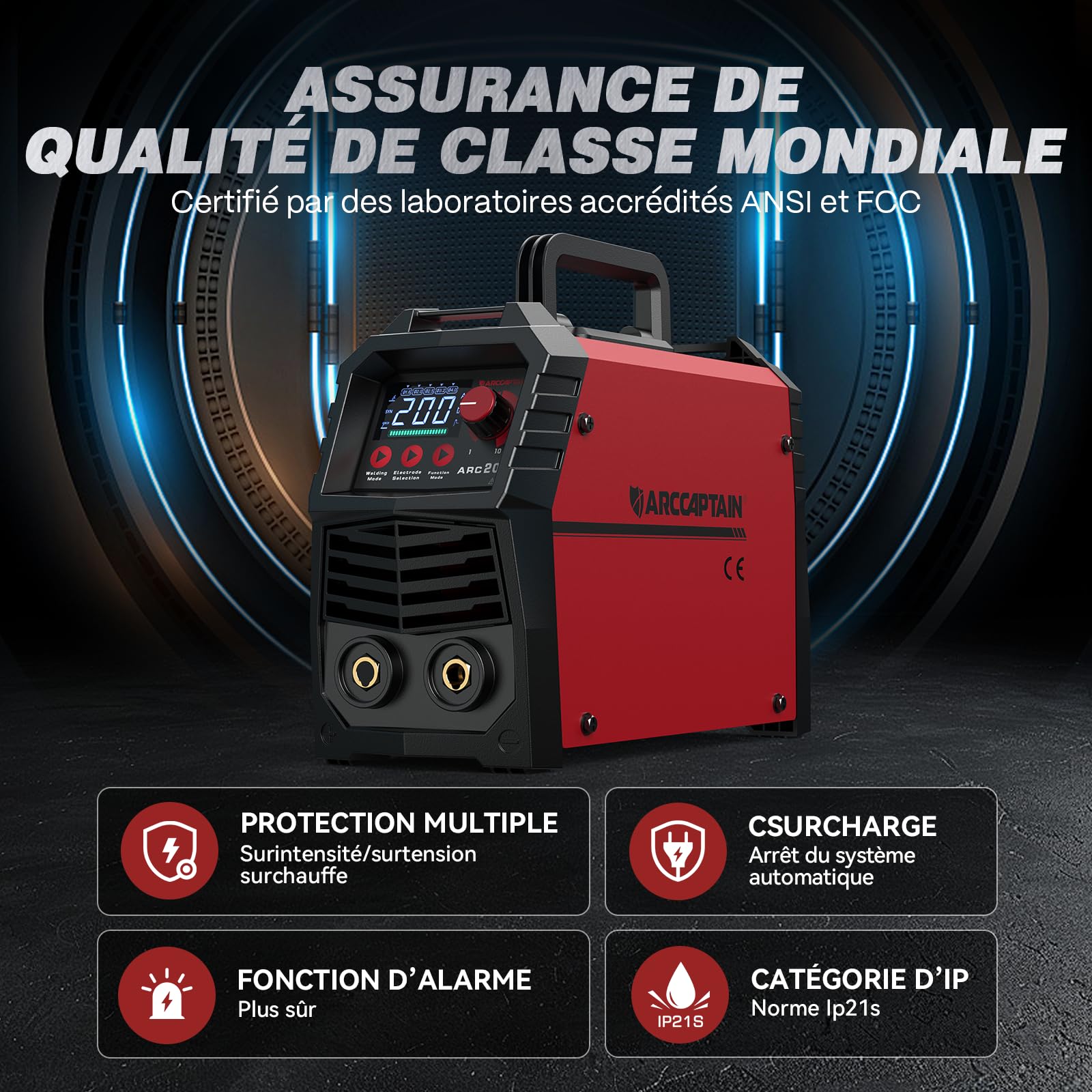 ARCCAPTAIN Poste a Souder Arc/Lift TIG 200 A avec Grand écran LED, Poste à Souder Inverter avec Contrôle Synergique,230V Machine a Souder con IGBT, Hot Start, Arc-Force, Anti-Stick