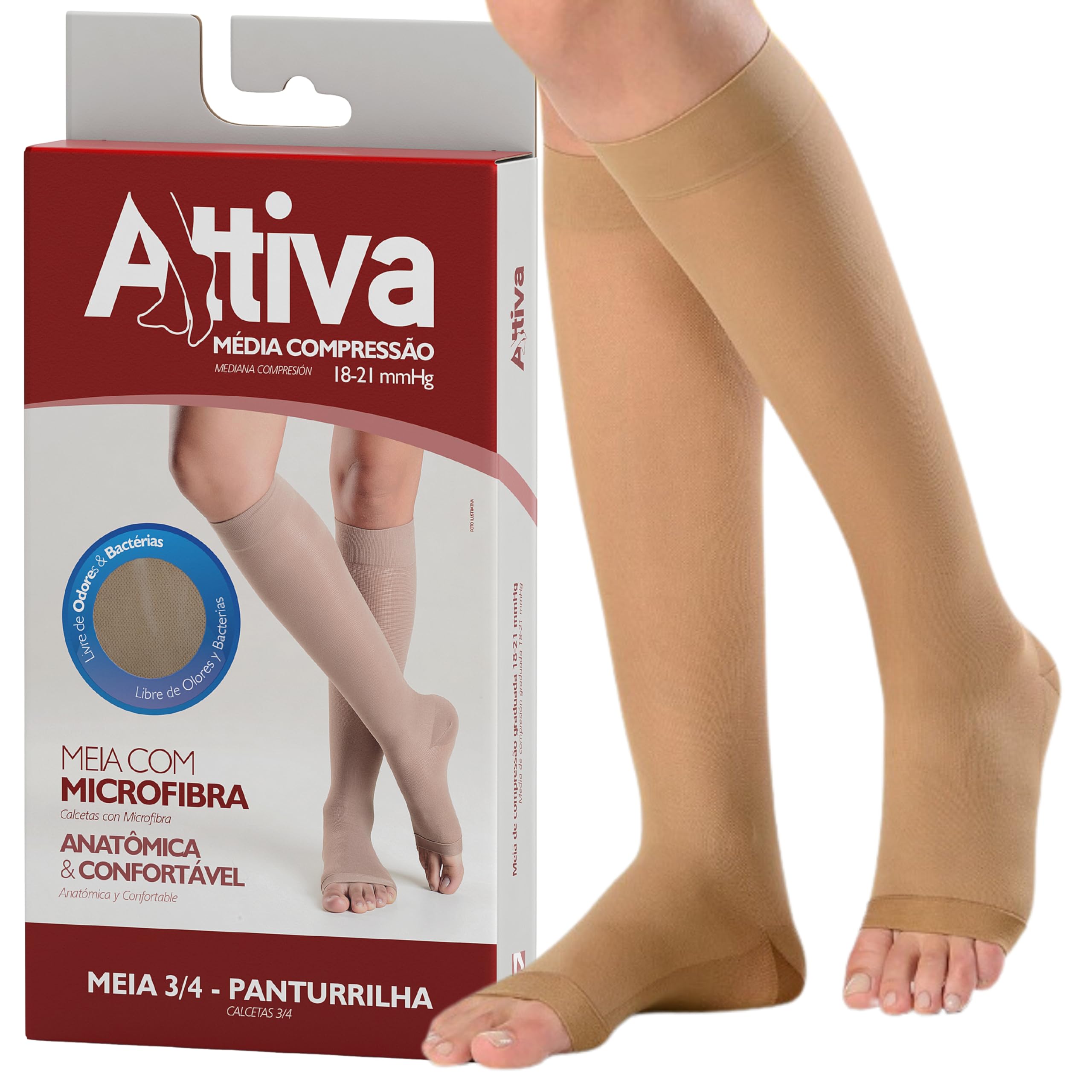 Meia de Compressão Feminina 3/4 ATTIVA 18-21 mmHg Sem Ponteira Cor Natural