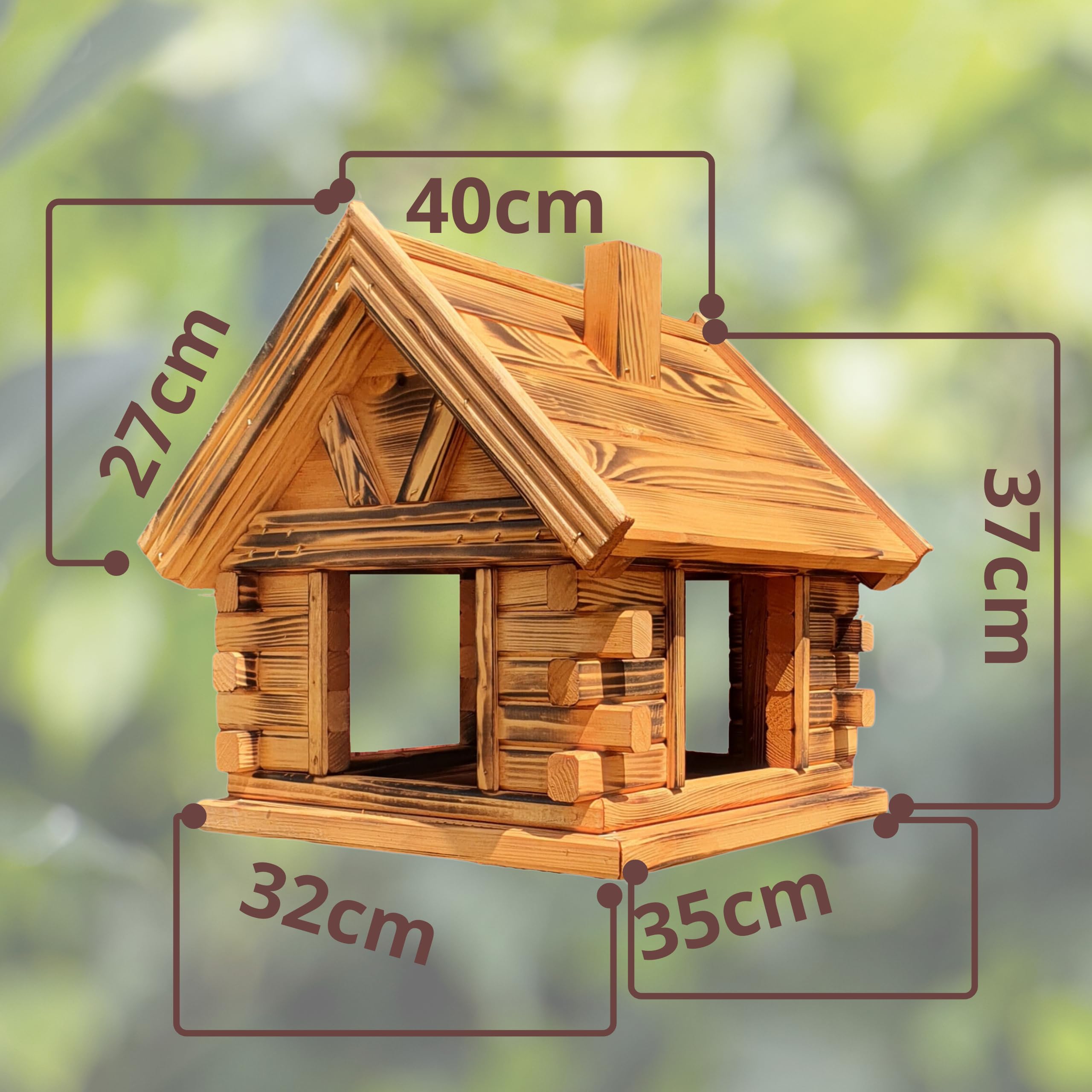 Casa para pájaros de madera, comedero para pájaros (pino + madera quemada)