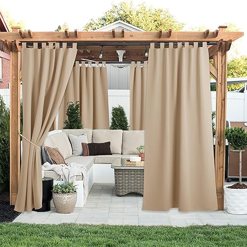 Miniatura 2 de NICETOWN - 2 paneles desmontables con pestañas adhesivas para exteriores, cortina gruesa para patio, impermeable, 52 x 108, triple tejido, bloqueo