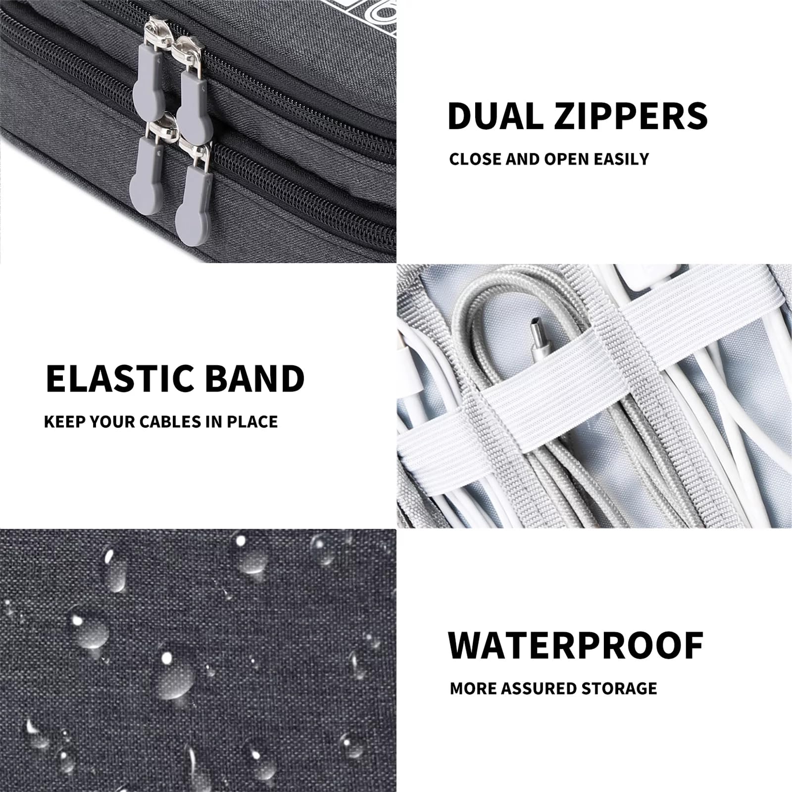 UCRAVO Custodia impermeabile per accessori elettronici a triplo strato, organizer universale per cavi, custodia organizer da viaggio con manico, borsa per il trasporto elettronico per cavo, Flash