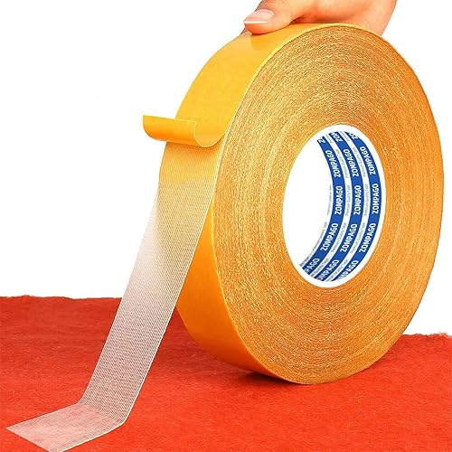 ZOMPAGO Cinta de tela de doble cara resistente, 1 pulgada x 164 pies de alta adherencia, fuerte cinta de 2 caras para manualidades, alfombras,