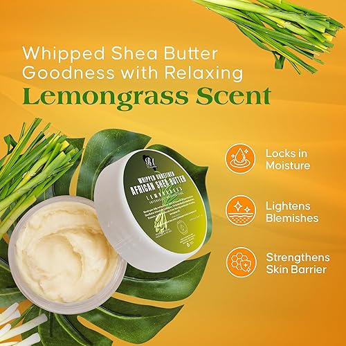 Miniatura 4 de RA COSMETICS Manteca de karité Whipped Lemongrass - Manteca de karité africana 100% pura y natural, hidratante hecho a mano con vitaminas esenciales